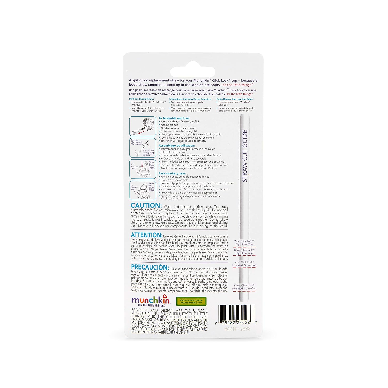 Munchkin® Click Lock™ Replacement Straws, Blue/Purple, 4-Count (Packaging May Vary)