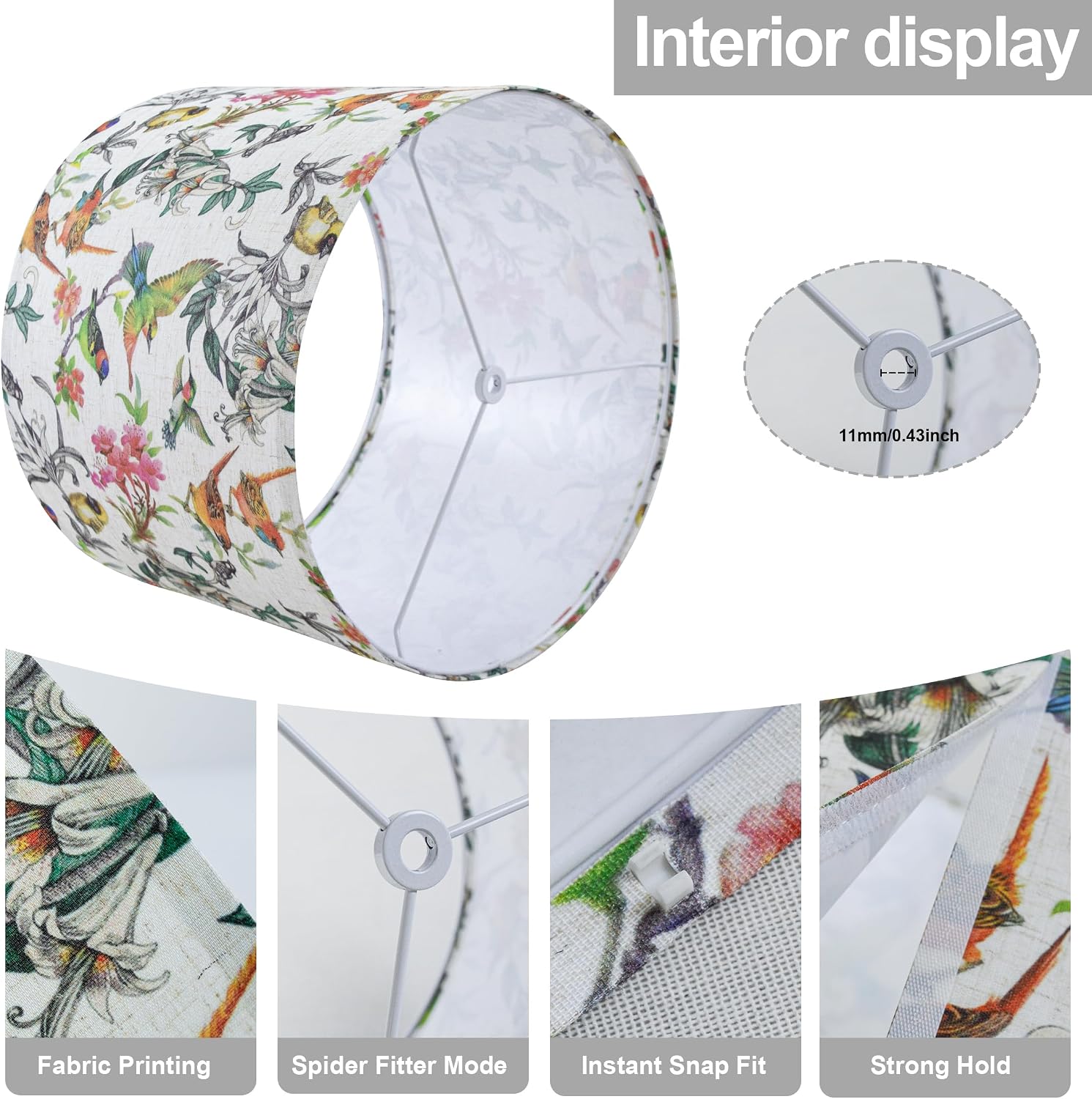 YUNLIAN Medium Lamp Shades Set of 2,Fabric Plant Pattern Drum Shade for Floor Lamp Replacement,Table,Animal Shade.Living Room,13 "Top x 13" Bottom x 10 "High,Round Lampshade",Need To Assemble