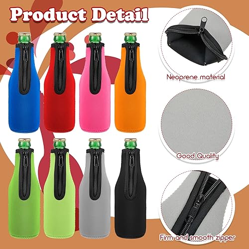 Miniatura 3 de 24 fundas para botellas de cerveza de 12 onzas aislantes con cremallera multicolor soporte para botellas de cerveza para playa, piscina, fiestas de