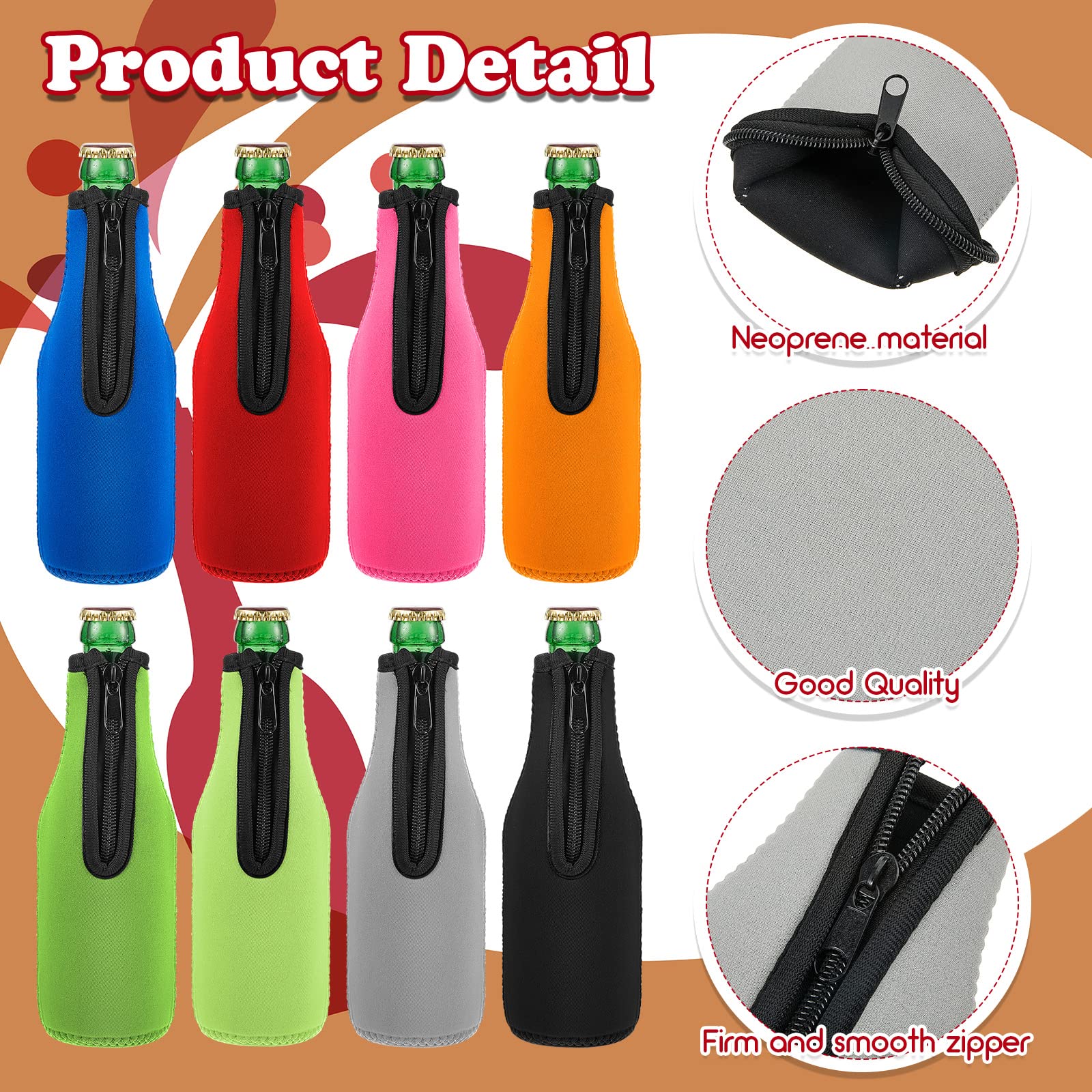 24er Pack Kühlhülsen für Dosen & Flaschen Neopren Reissverschluss Abdeckungen für Bierdosen Multicolor Bierflaschenisolatoren dicke Ärmel für Bierdosen mit genähten Stoffkanten geschlossener Boden für