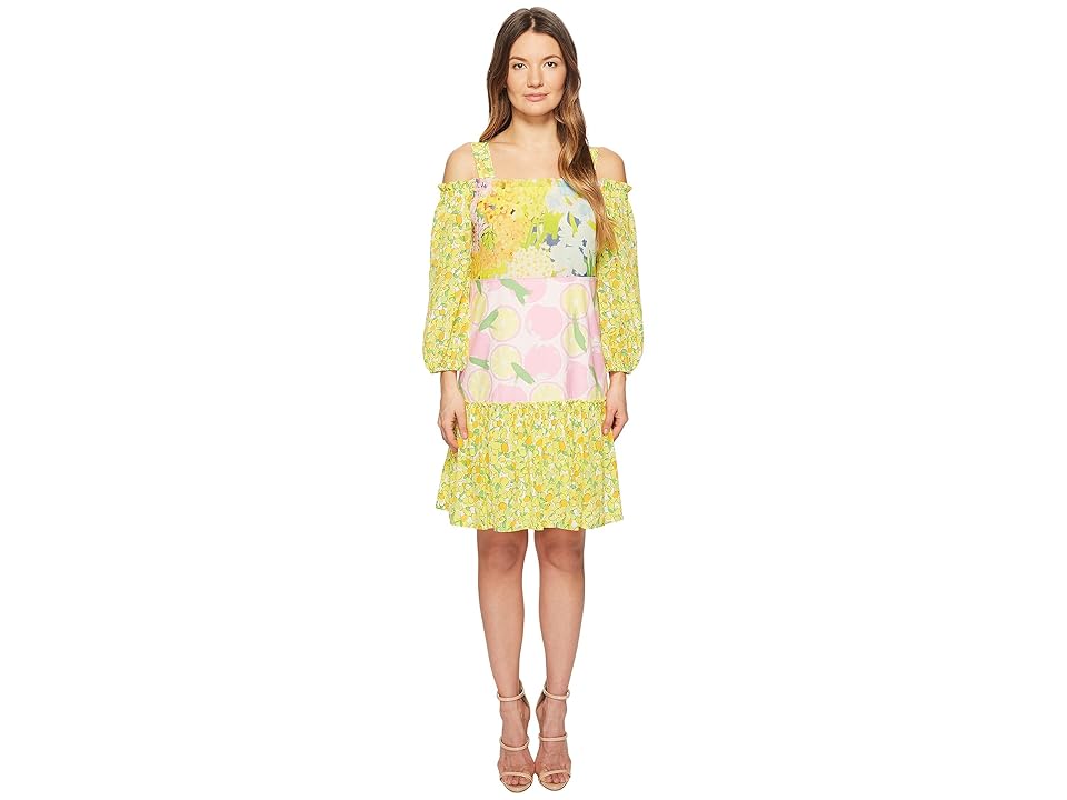 

Boutique Moschino Patchwork Print Dress with Cold Shoulder Sleeves (Fantasy Print Yellow) Women's Dress