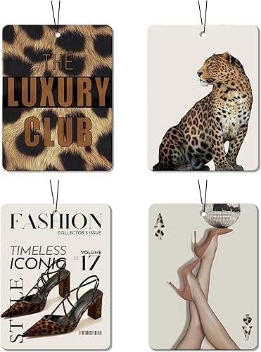 Miniatura 12 de Ambientador de Coche con Temática de Leopardo y Retro 4 Piezas, Estampado de Leopardo Femenino Funky Bola 8 Tacón Alto - Ambientador Colgante para