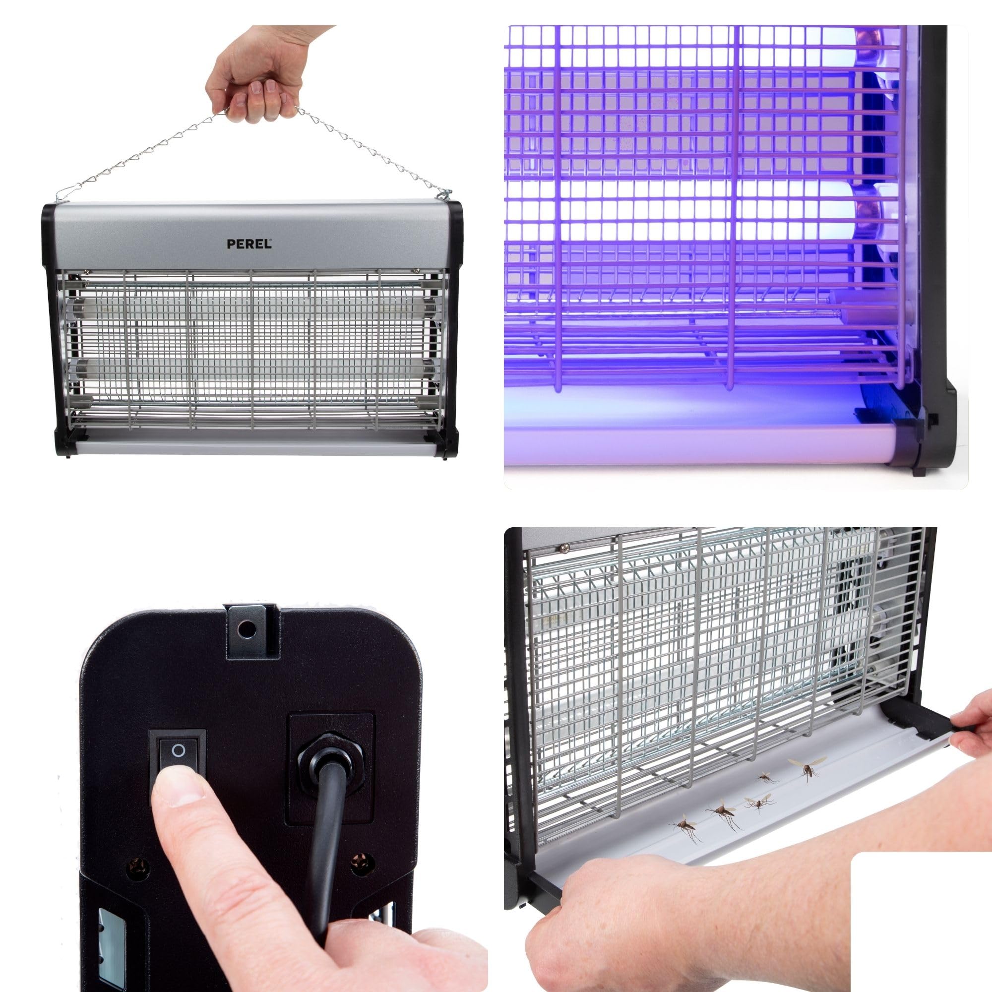 Perel Trappola Elettrica Per Insetti Con Lampada UV – 2800V, 100 M², Per Zanzare E Mosche, Uso Interno, Nero - 3