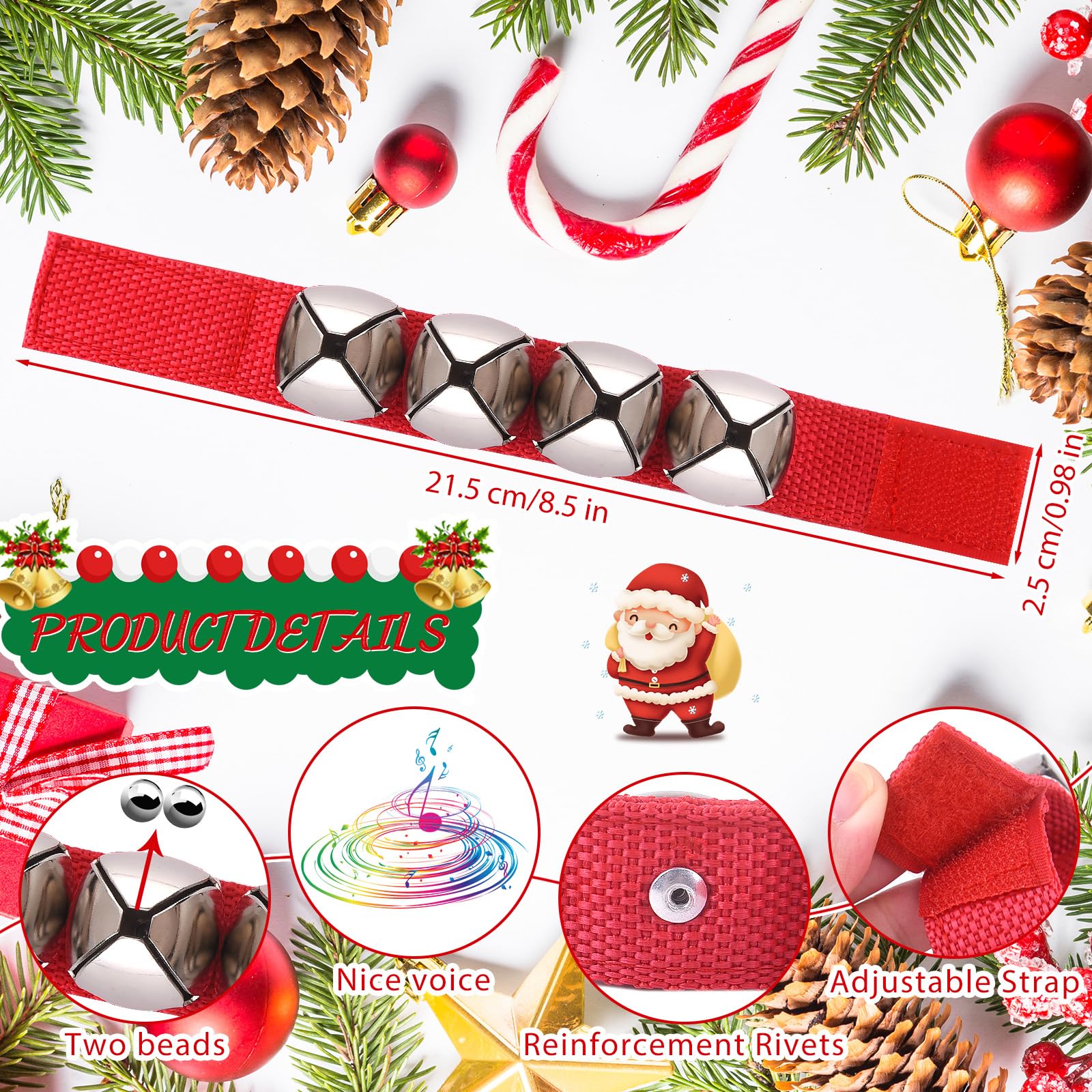 Lot de 8 Bracelets à grelots PLULON, Instruments de Percussion, Guirlande de Noël, grelots de Cheville, Jouets musicaux rythmiques, décorations de fête de Noël, Cadeaux