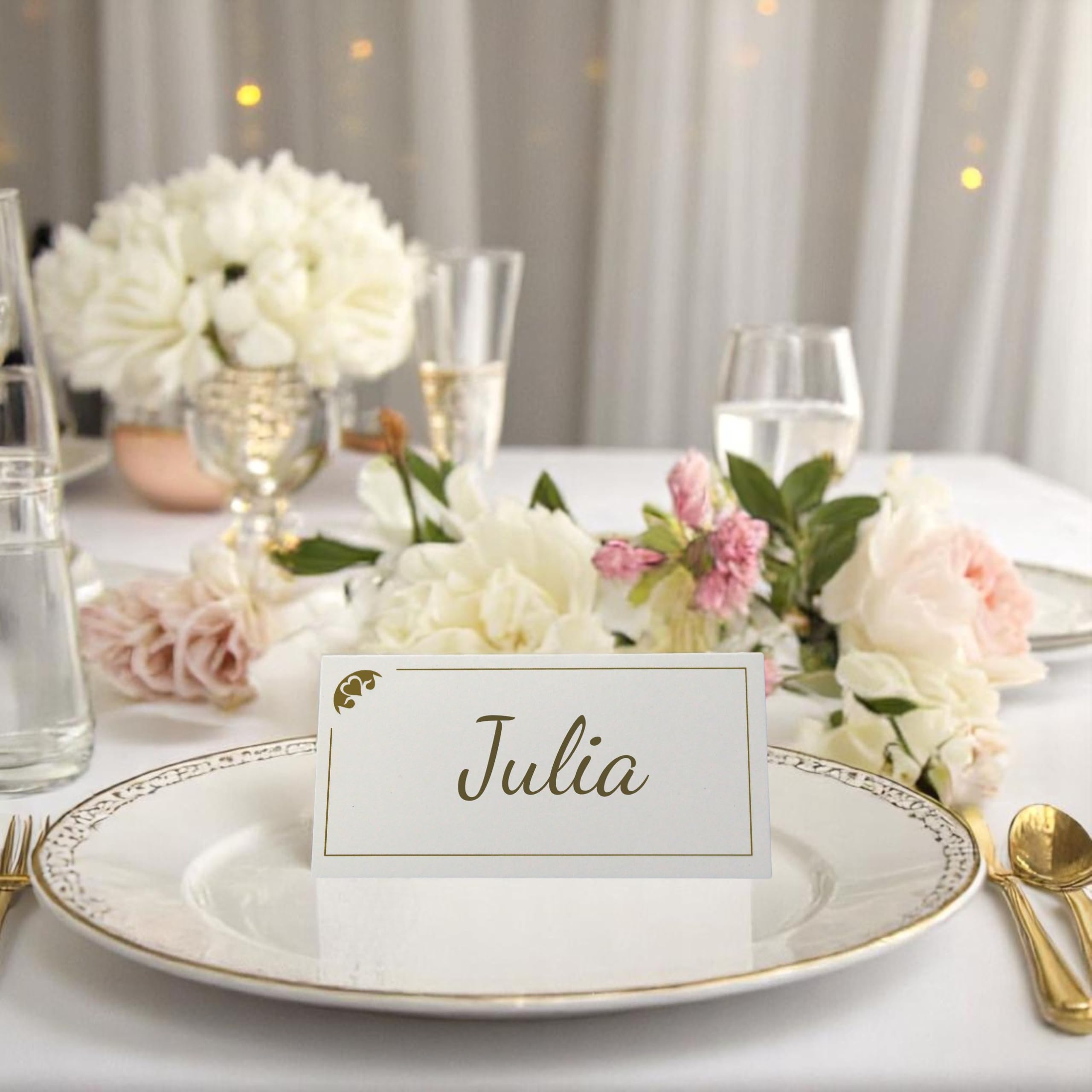 50 Cartes Place Cœur Blanc Pour Mariage & Fêtes - En Papier Nacré 12x9cm - Décoration De Table, Nom Des Invités