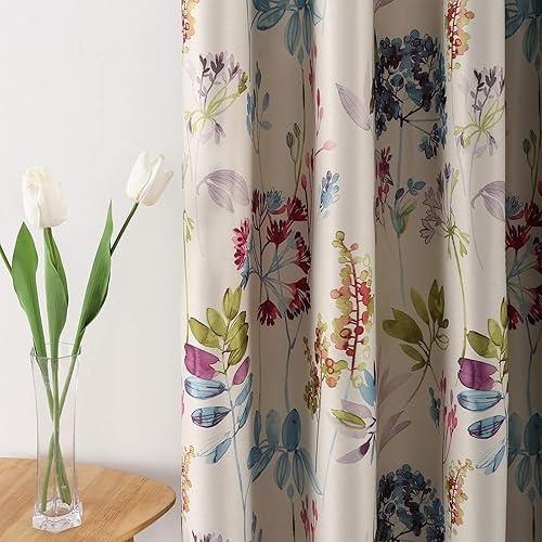 Miniatura 3 de Leeva Cortinas opacas de hojas moradas para puerta corrediza de patio, elegante y vívido de 63 pulgadas de largo, con aislamiento térmico impreso,