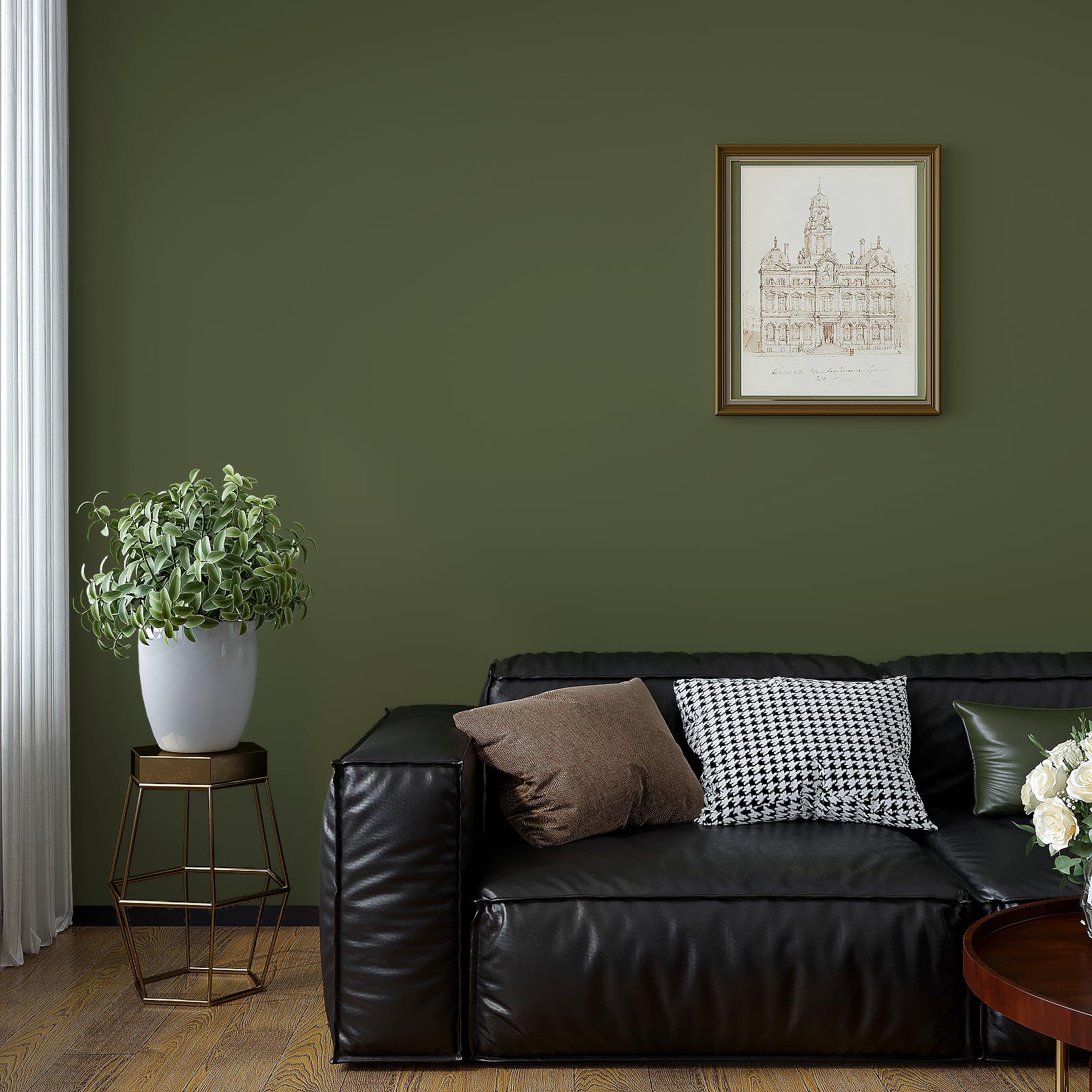 VaryPaper Peel and Stick Olive Green Wallpaper 40cmx200cm Green Contact Paper for Kitchen Countertops Thick Lining Paper for Furniture Wrap Stick on Wallpaper for Living Room Bathroom Worktops - Image 2