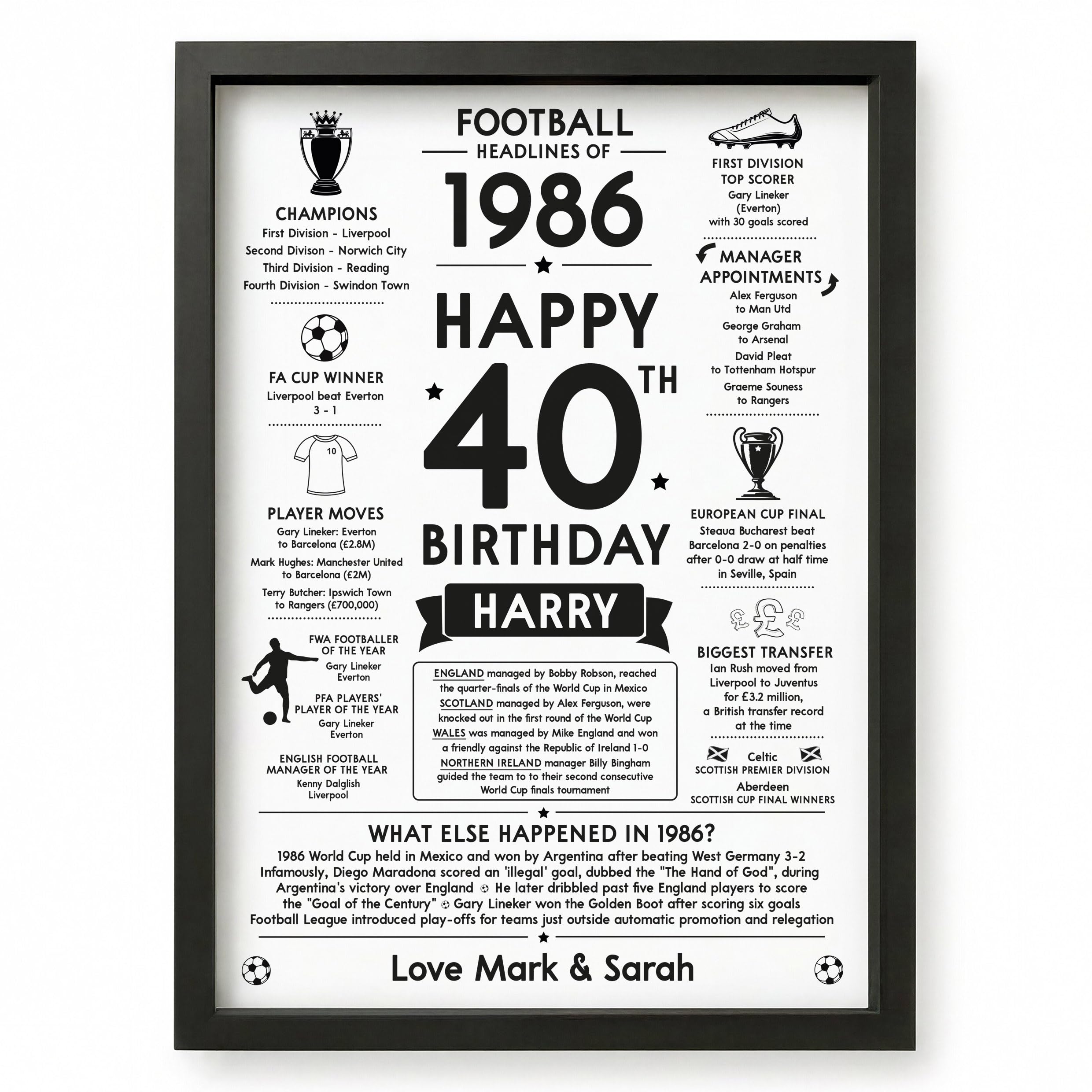 Beecreative 40th Birthday Gifts For Him, Personalised Football Gifts For