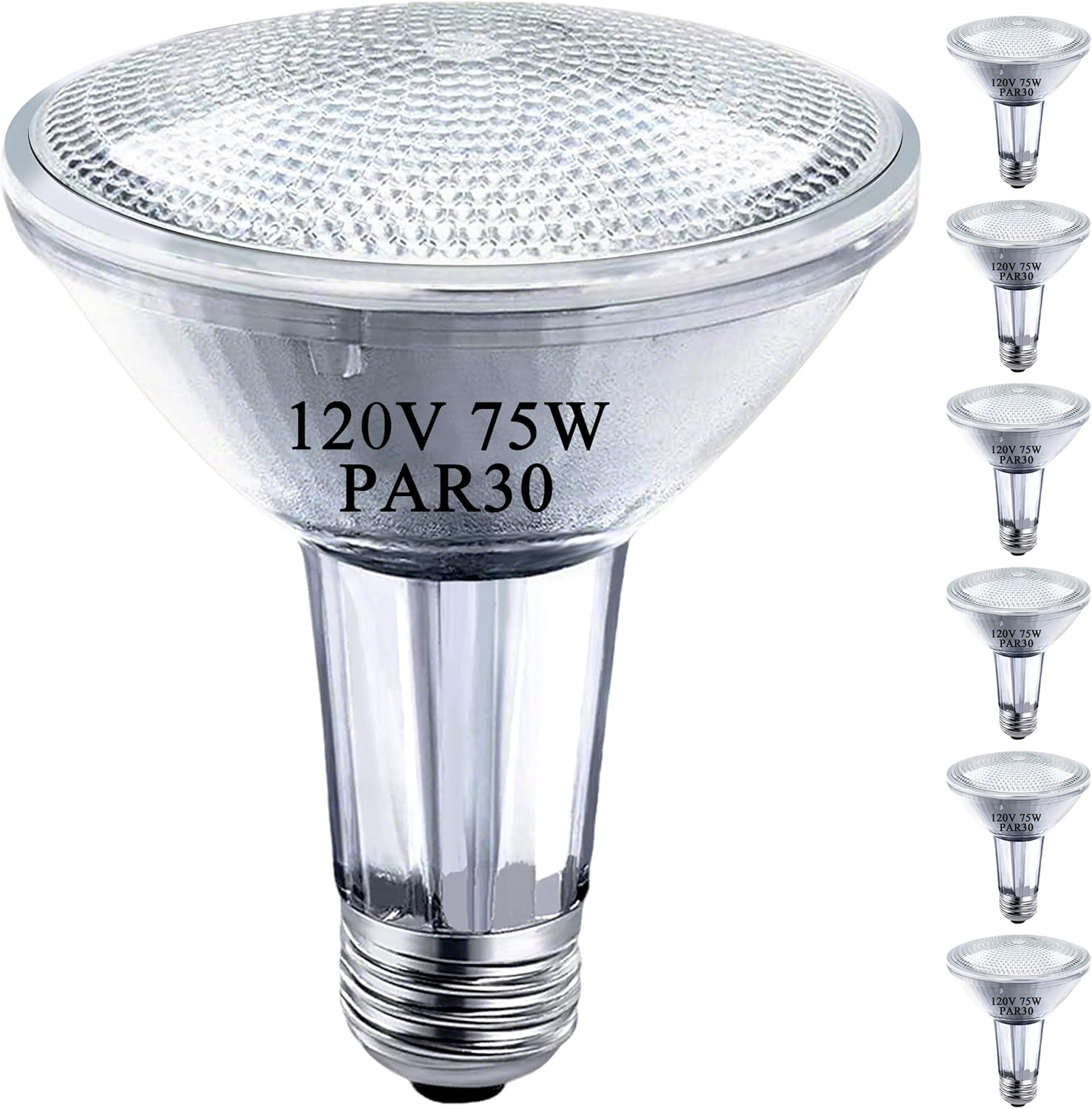 PAR30 120V 75W Long Neck Halogen Bulbs,PAR30 Flood Light Bulb, Dimmable, E26 Medium Base, 2700K Warm Lighting, 3000 Hours for Recessed Light Bulb, 6 Pack