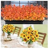 AmyHomie 2 Bunches Artificial Sunflower Bouquets and 16 Bundles Orange Fall Artificial Flowers for Outdoor Fall Decor