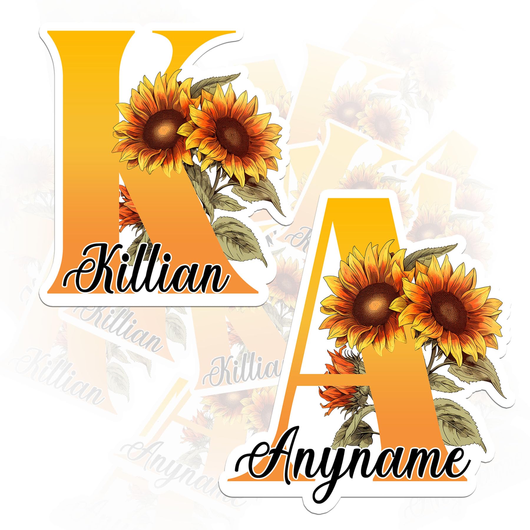 Custom Name Flower Sticker Personalized Initial, Letter with Name and Sunflower Floral Decal Monogram Waterproof Vinyl Decals for Water Bottles,