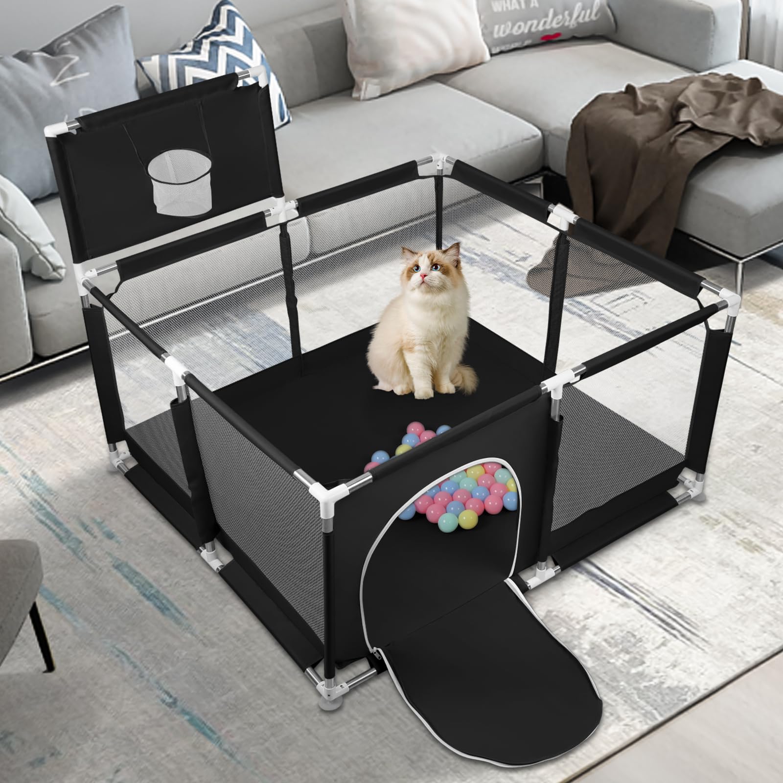 Box per Bambini con Succhiatori, Versione potenziata 2025 Recinto per Baby Tessuto Oxford 300D, Centro Attività per Bambini, Facile da Montare e da Pulire-126 * 126 * 66 cm - Nero