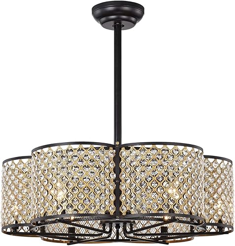 Warehouse of Tiffany CFL-8421BG Gracewood Hollow Kakutani - Ventilador de techo de 30 pulgadas con 6 luces, color negro mate/dorado, color dorado