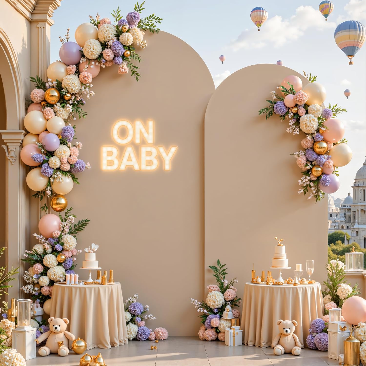 Nude Arch Backdrop Cover for Wedding, 7.2FT 6FT Set of 2 Stretchy Spandex Fitted Arch Stand Cover for Baby Shower, Birthday Party Decor, Chiara Backdrop Cover with Double-Sided Design 6+7.2ft Nude