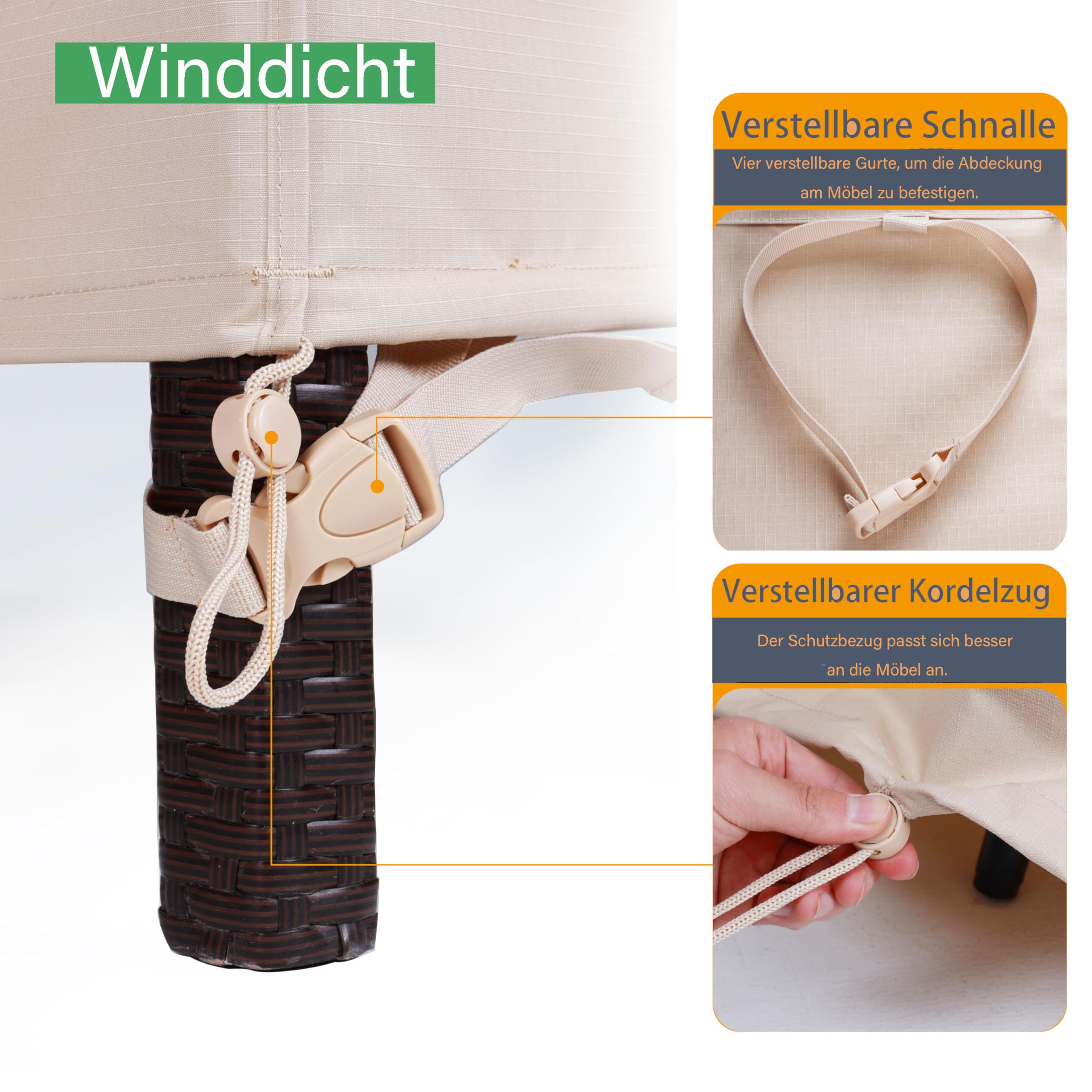 F&J Outdoors Gartensofa Abdeckung Wasserdicht 208x99x66/91cm Patio Abdeckungen für Outdoor-Möbel Gartenbank Abdeckungen 3-4 Sitzer Beige Heavy Duty Stuhl Abdeckung Rainproof Fabric Sofa Protector