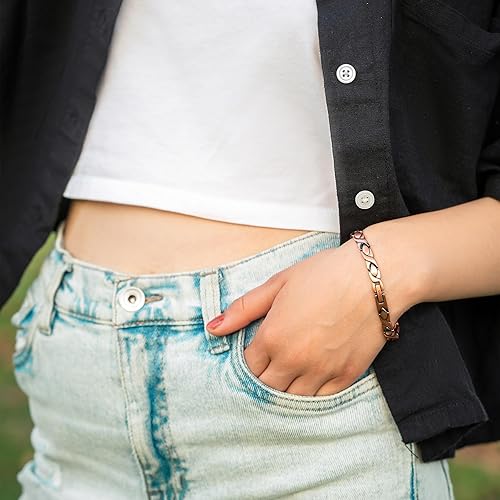 Miniatura 2 de MagnetRX Pulseras de cobre puro para mujer, pulsera magnética de cobre ultra fuerte para mujer, longitud de pulsera ajustable con herramienta de