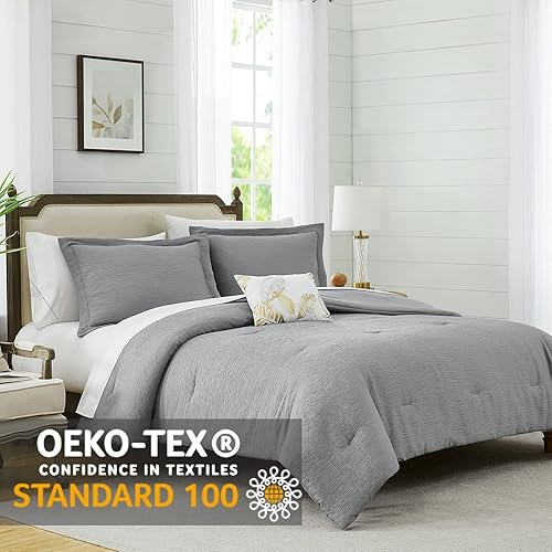 Miniatura 4 de MaiRêve Juego de edredón gris tamaño Queen, edredones minimalistas de diseño texturizado tamaño Queen para todas las estaciones, juegos de ropa de