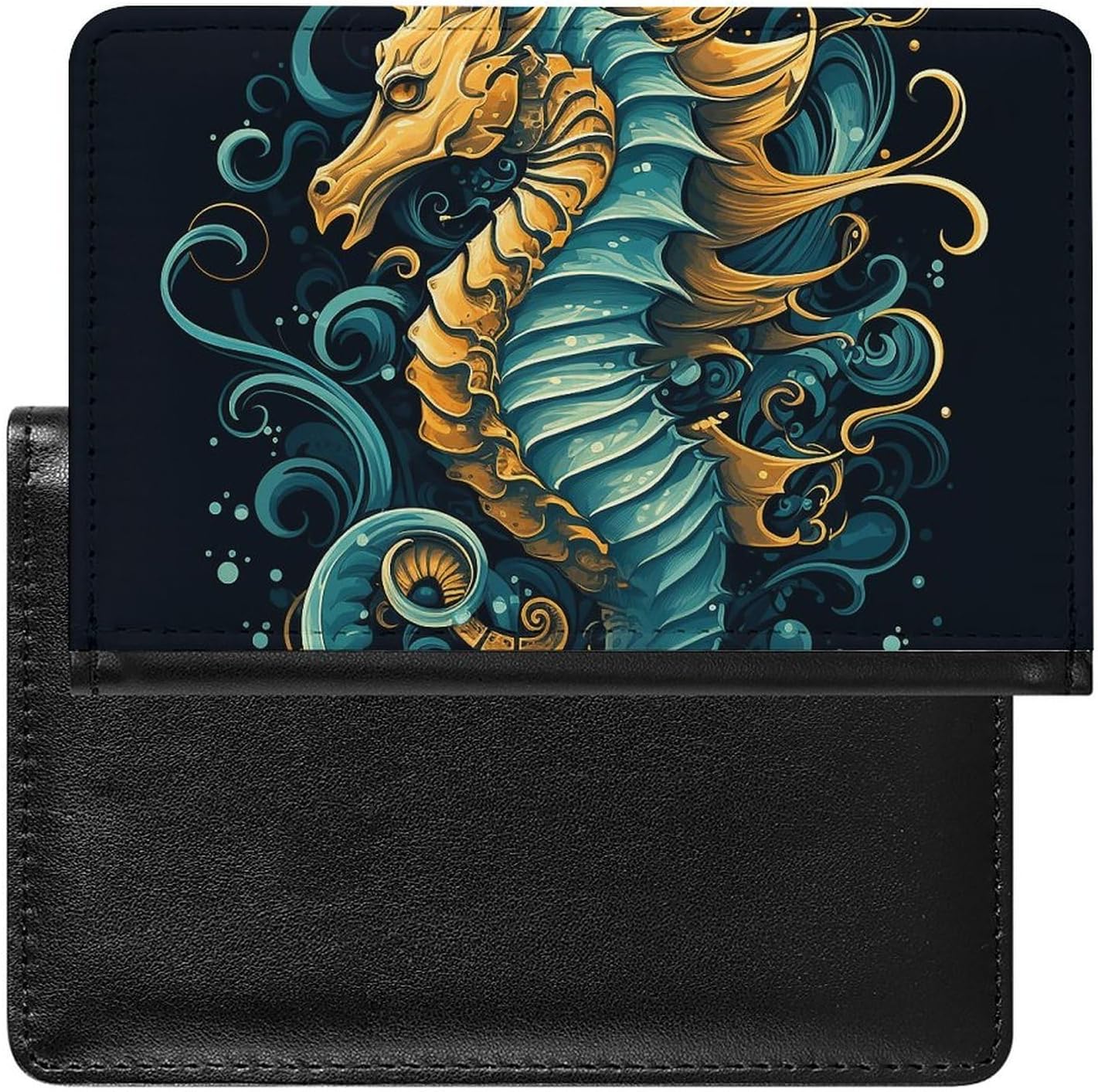 Cute Passport Holder for Travel,Personalized Multi-Functional Passport Cover with Card Slots,Slim Seahorse Blue Pattern Printed Passport Wallet for Women Men