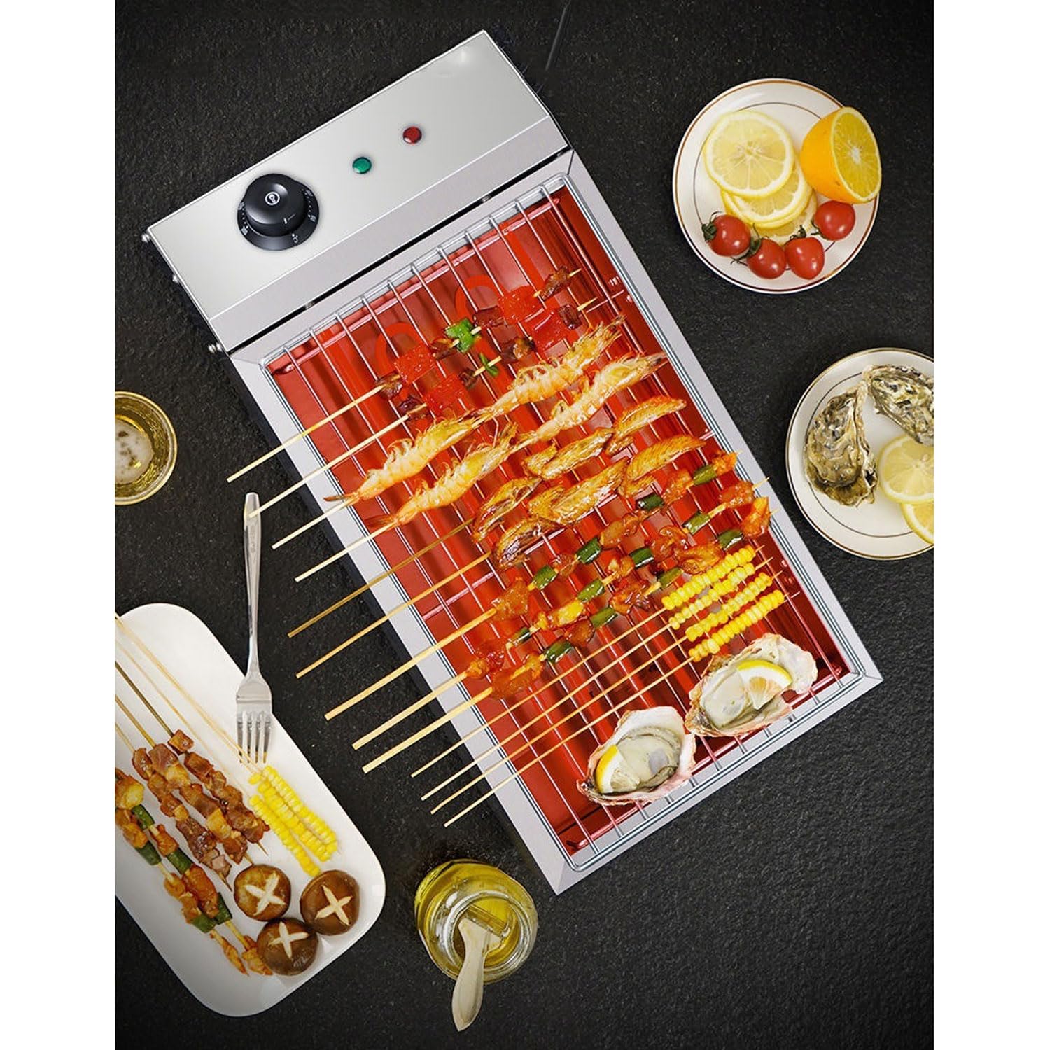 Przenośny elektryczny grill bezdymny, profesjonalna kuchenka stołowa 2800 W z pojemnikiem na olej, maszyna do grillowania sterująca od 122° F do 572° F, kratki ze stali nierdzewnej
