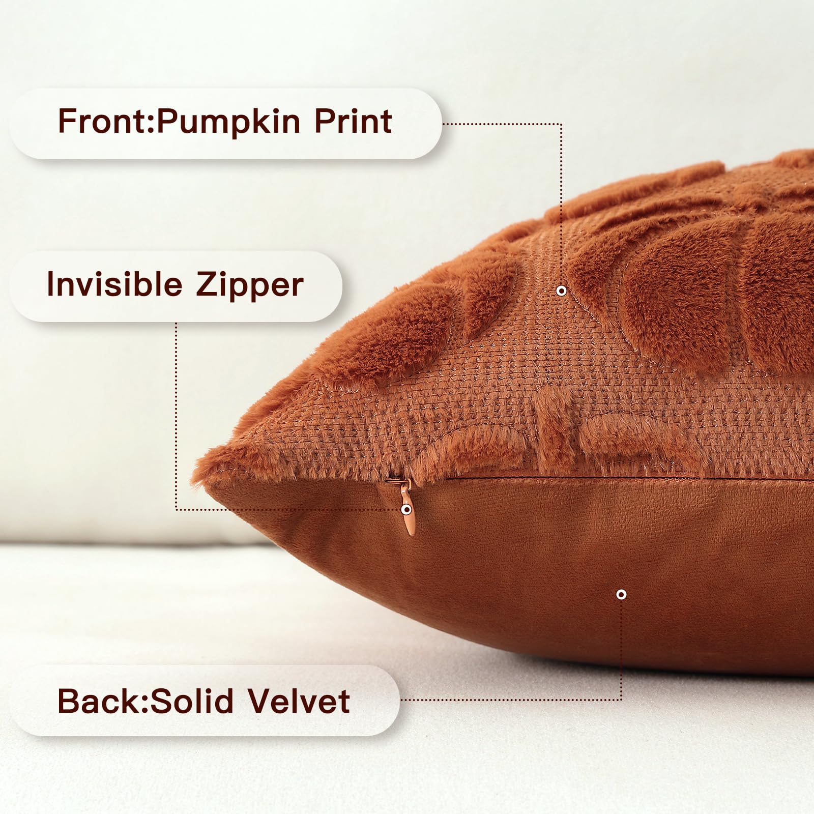 Artscope Fall Cushion Cover Set of 1 Autumn Pumpkin Throw Pillow Covers for Sofa Couch Bed Living Room Soft Plush Short Wool Velvet Farmhouse Pillowcase for Halloween 60x60cm Rust - Image 4