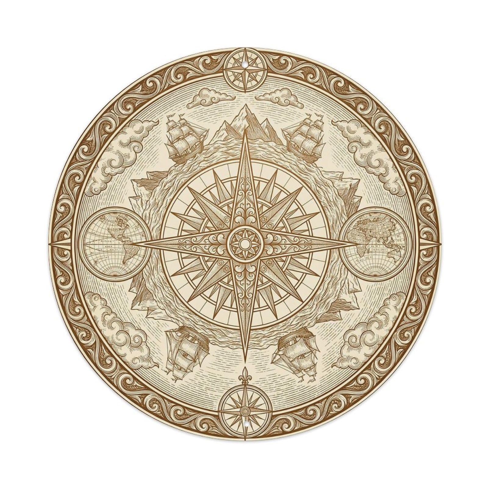 Vintage Nautical Compass World Map Ruler Heritage Metal Tin Sign