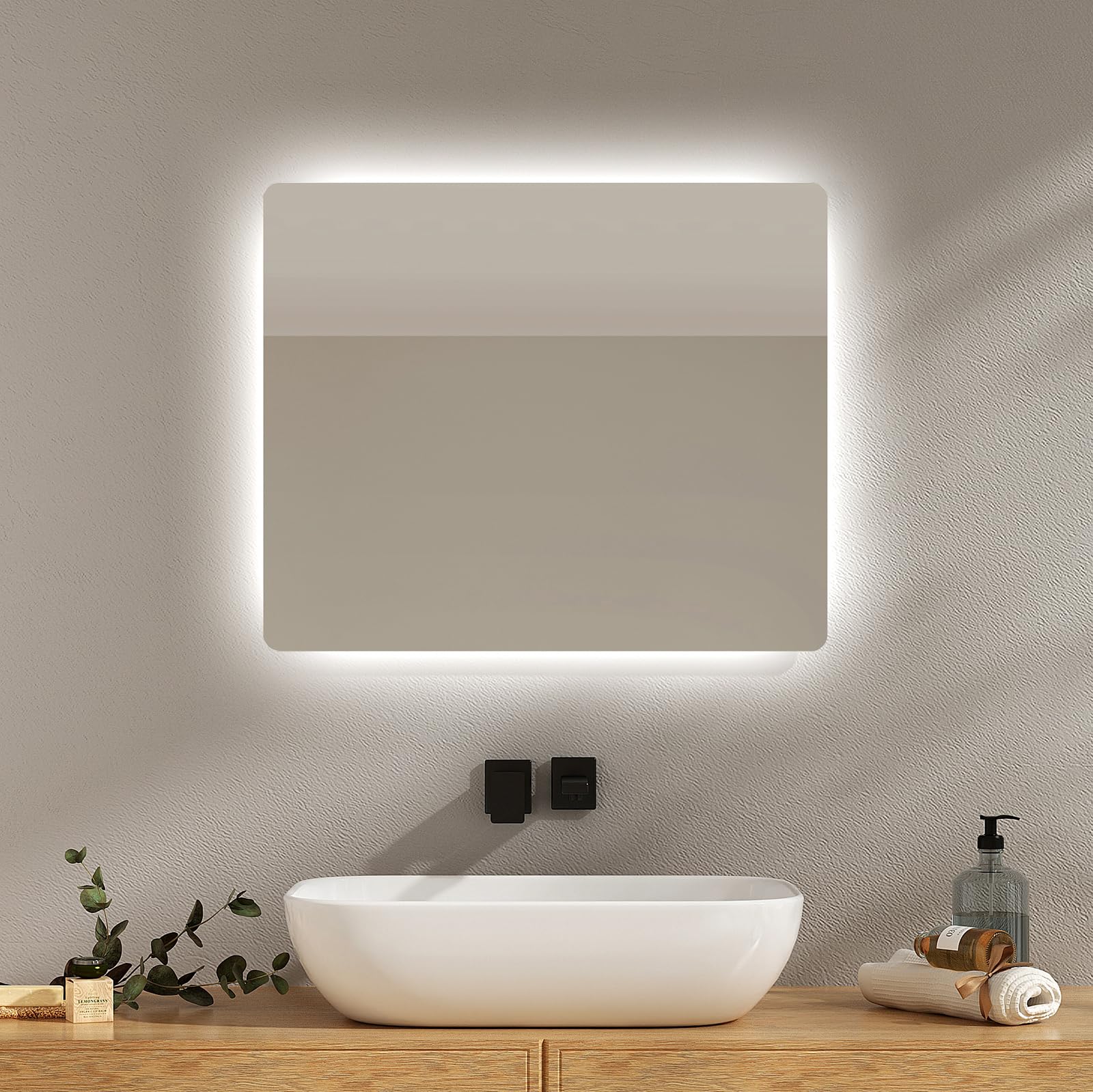 EMKE Espejo Baño con Luz Led 60x50 cm, Interruptor Táctil