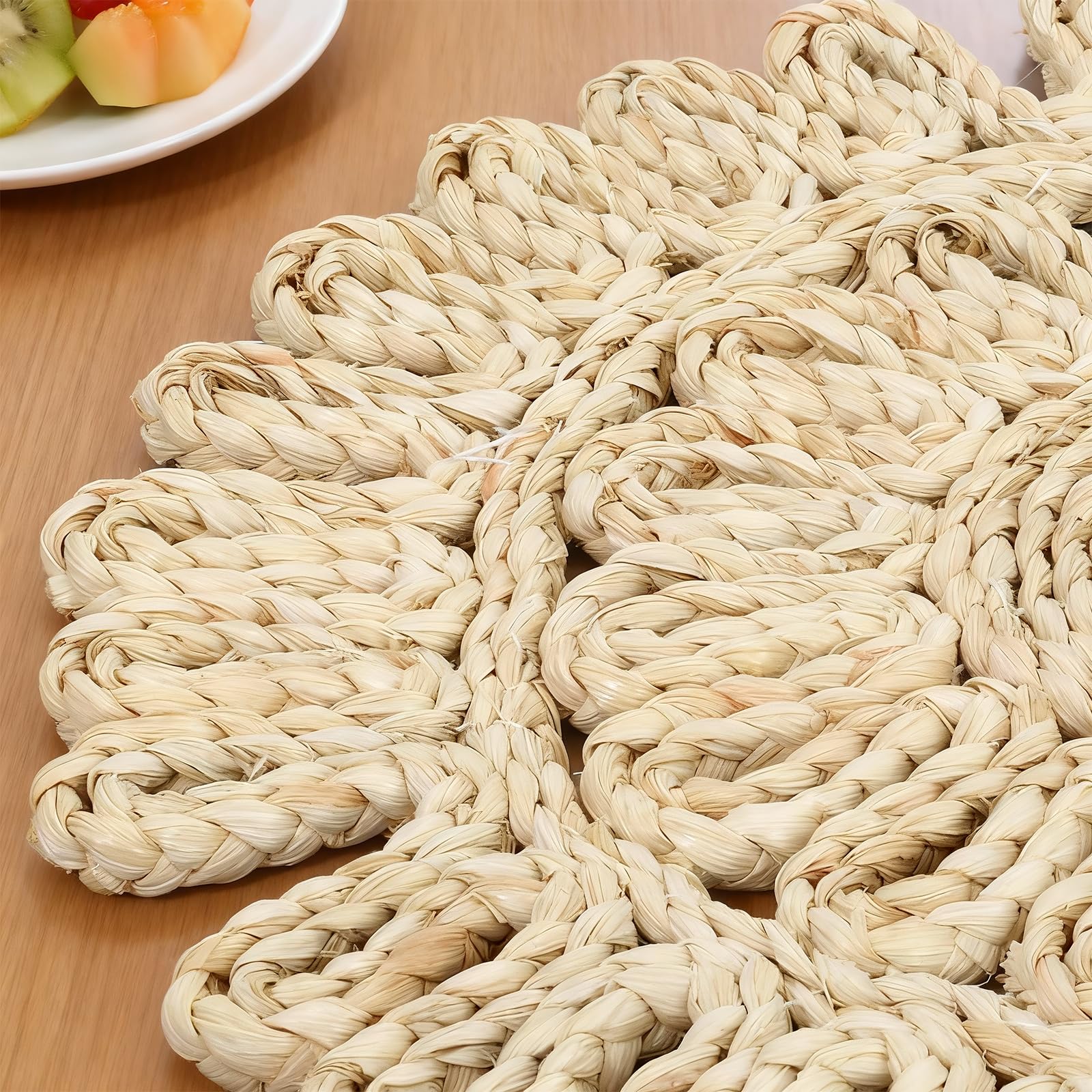 Lot de 6 Sets de Table Ronds Tressés Tournesol 30 cm, Décoration de Table Style Naturel et Bohème, Résistants à la Chaleur, pour Cuisine et Salle à Manger, Beige