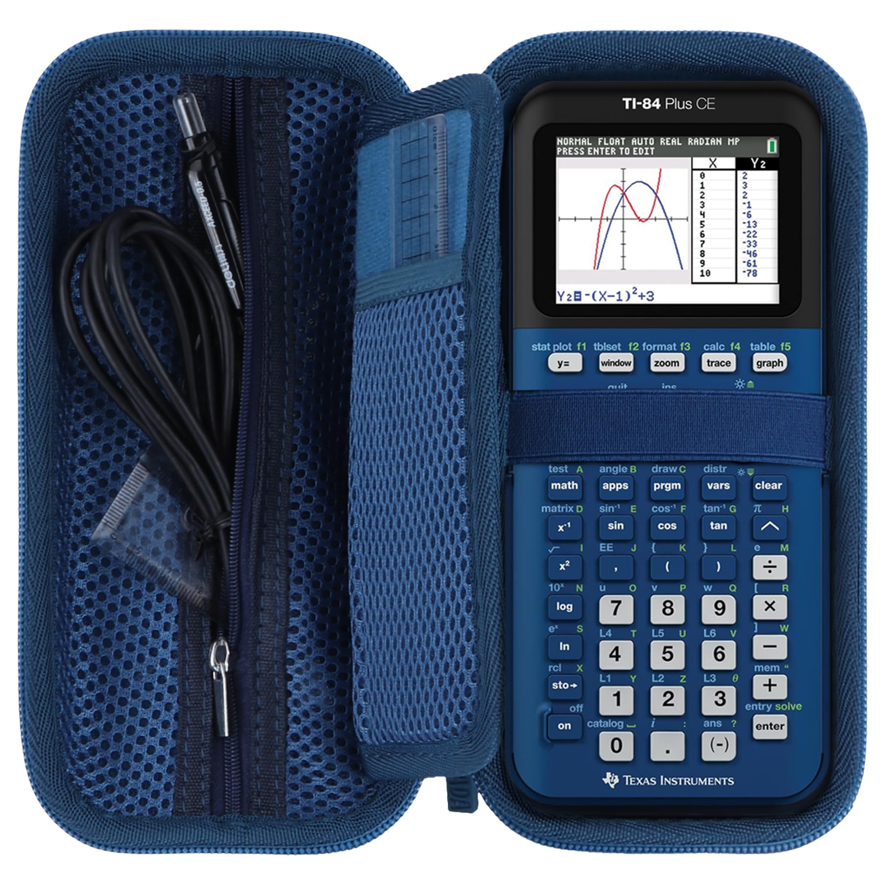 Twarde etui ochronne, torba nadaje się do Texas Instruments TI-84 Plus CE/TI Nspire CX II FC/TI-84 Plus/TI-82/TI-Nspire CX II/TI-89 Titanium kalkulator graficzny (ciemnoniebieski)