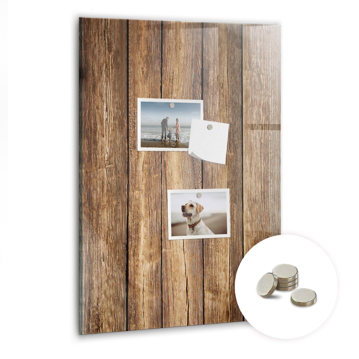 Hochformat Glas-Magnetboard | Magnetisches Whiteboard aus gehärtetem Glas | Mit Neodym-Magneten & modernem Design - 40x60cm Holzstruktur