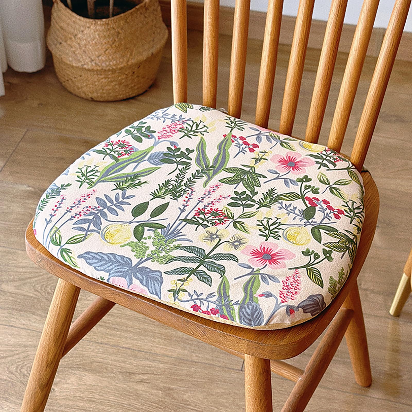 Fslvmin Flowers Chair Pad, U Shaped Seat Cushion Cotton Linen Chair Cushion with Non-Slip Ties, Floral Printed Seat Padding for Kitchen Dining Room Chair (2pcs(18x16inch), A)