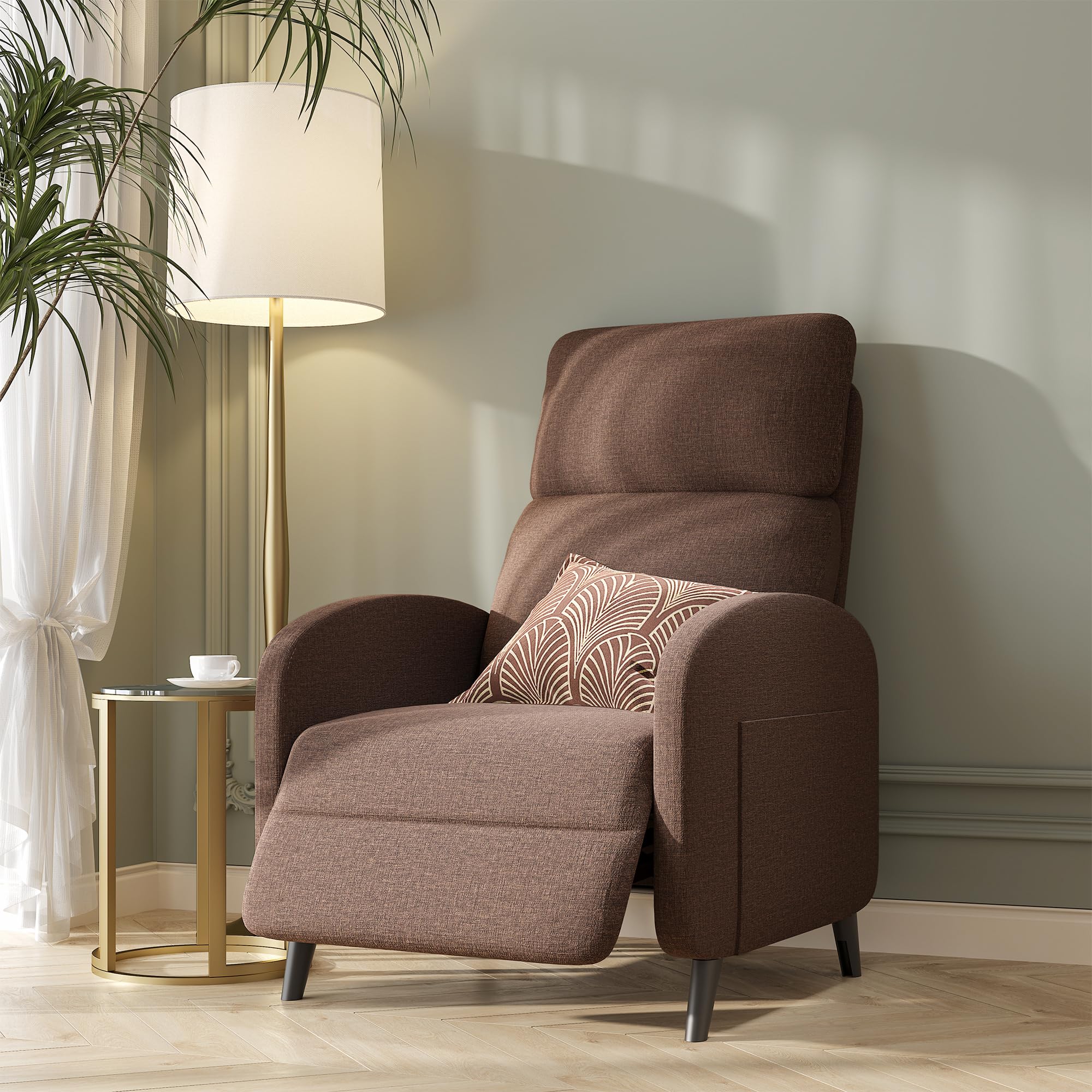 Softa Recliner Chair for Adults, Adjustable Fabric Reclining Armchair with Side Pockets and Extended Footrest, Small Push Back Single Sofa Recliner