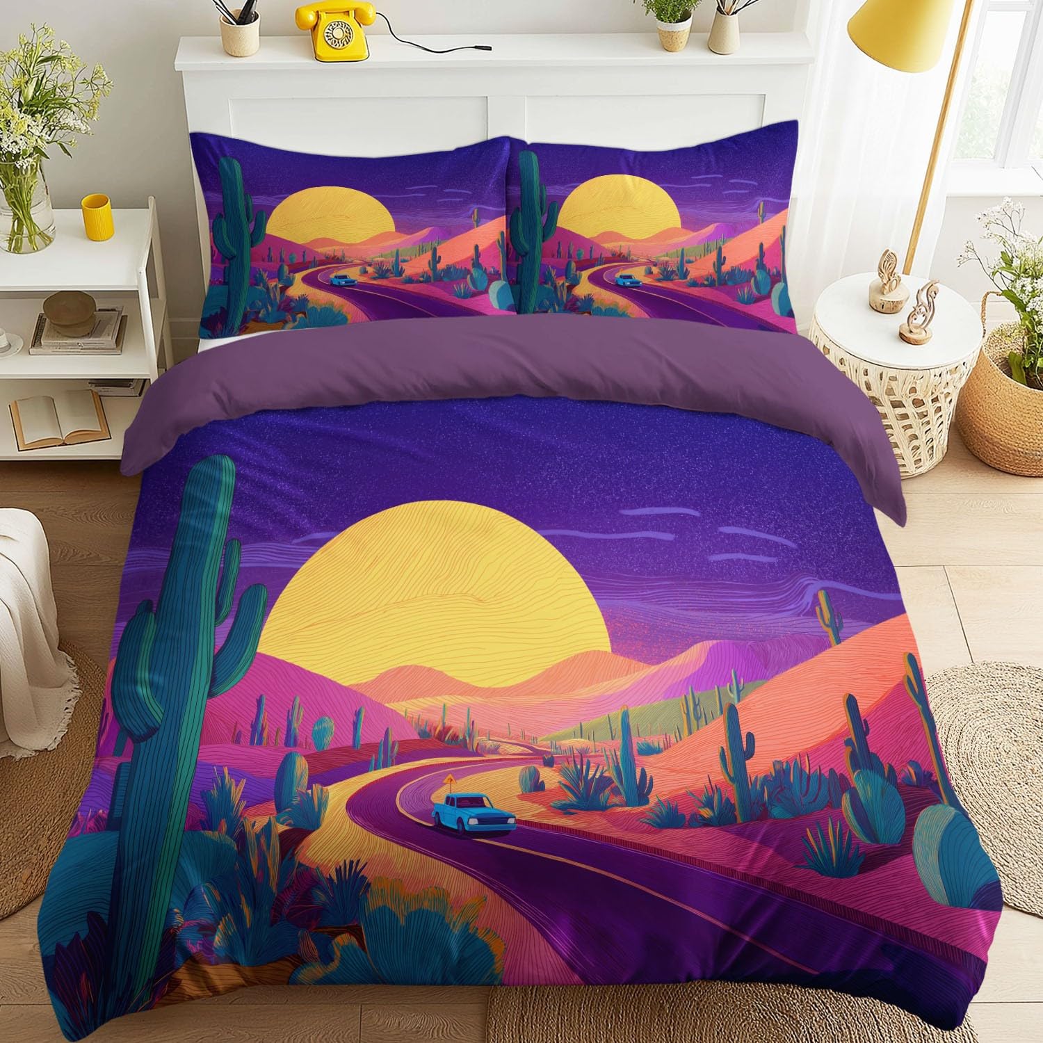 Housse de couette 220x230 cm avec taies d'oreiller au motif désert et ciel étoilé
