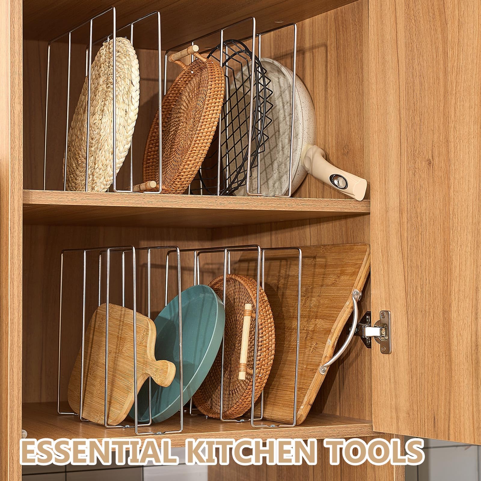 Blulu U-förmiger Keksblatt-Organizer für Schrank, Backblech, Organizer, Küchenschrank, Trennwände, vertikale Chrom-Pfannenregal, Aufbewahrungsdrähte, Trennwände, Gesichtsöffnung von 8,9 cm