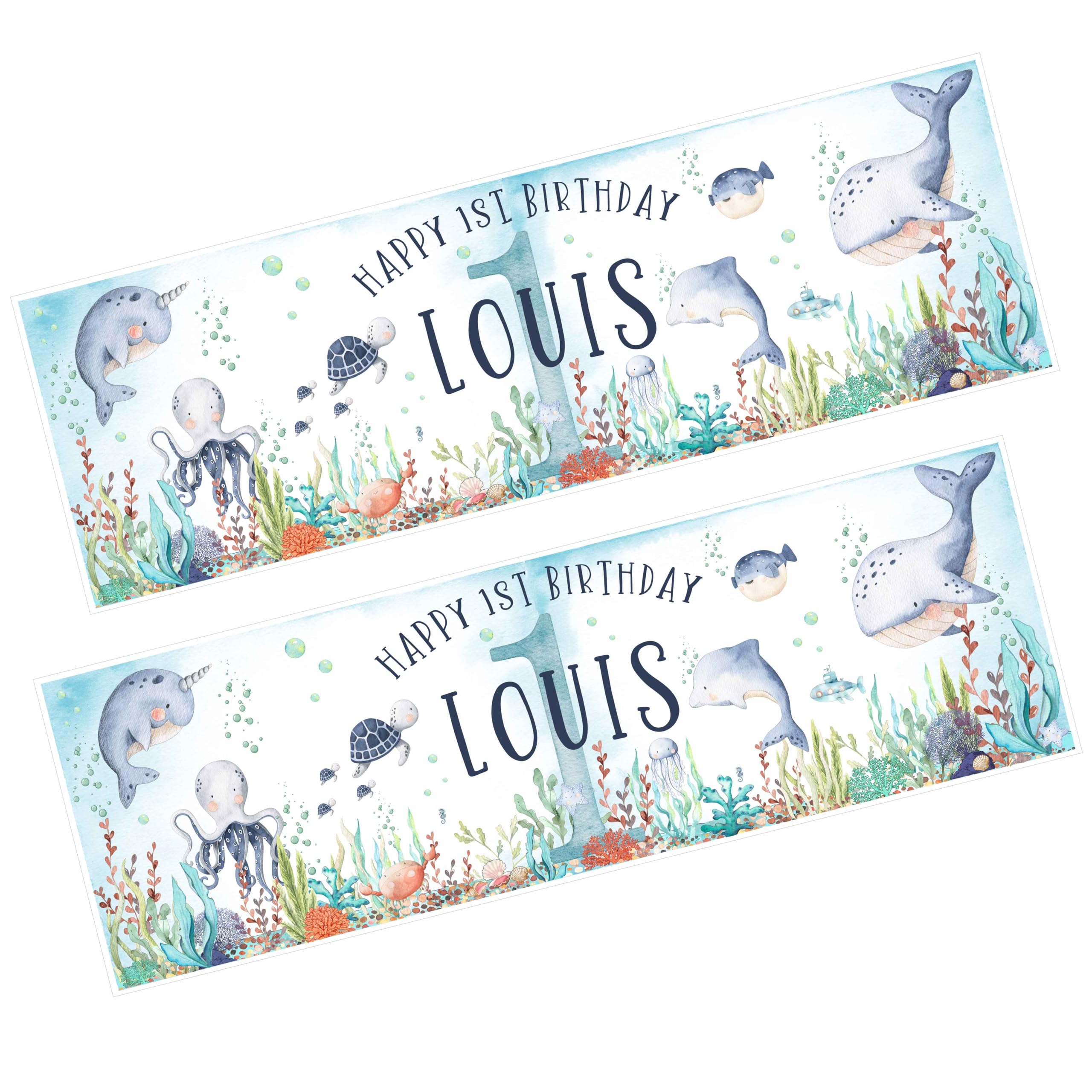 Under the Sea Birthday Banner x 2. Personalised Party Banner. Party Decoration, Birthday Gift, Party Banners, Ocean, Nautical