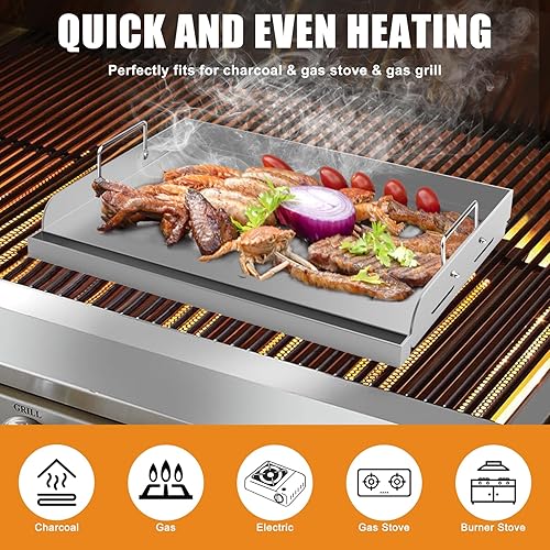 Miniatura 5 de Barbqtime Plato universal para freír con parte superior plana, 17 x 13 pulgadas, bandeja de cocina de metal, placa rectangular universal con asas
