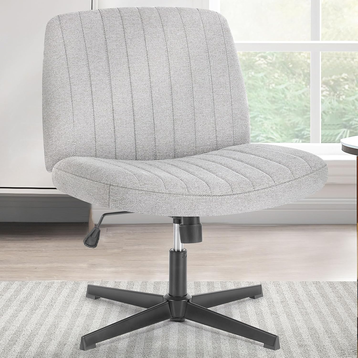 Sweetcrispy Criss Cross Chair Legged, Armless Office Wide Desk Chair No Wheels, Swivel Vanity Height Adjustable Fabric Modern Computer Task Seating for Home - Grey Classic Fabric Grey