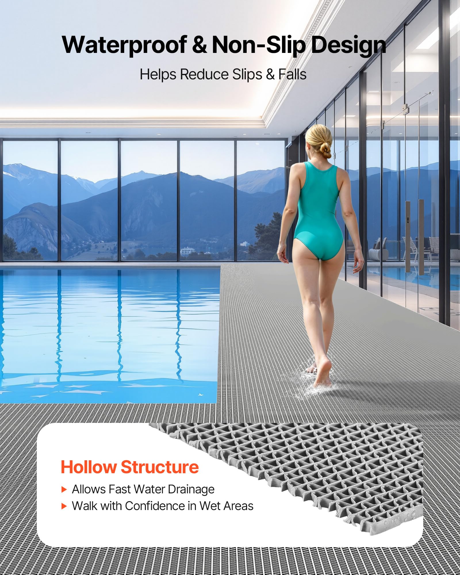 VEVOR Tapis de Drainage Antidérapant 90x300 cm, Caillebotis Piscine PVC, Revêtement Sol Zones Humides Restaurant Piscine Terrasse Salle de Bain