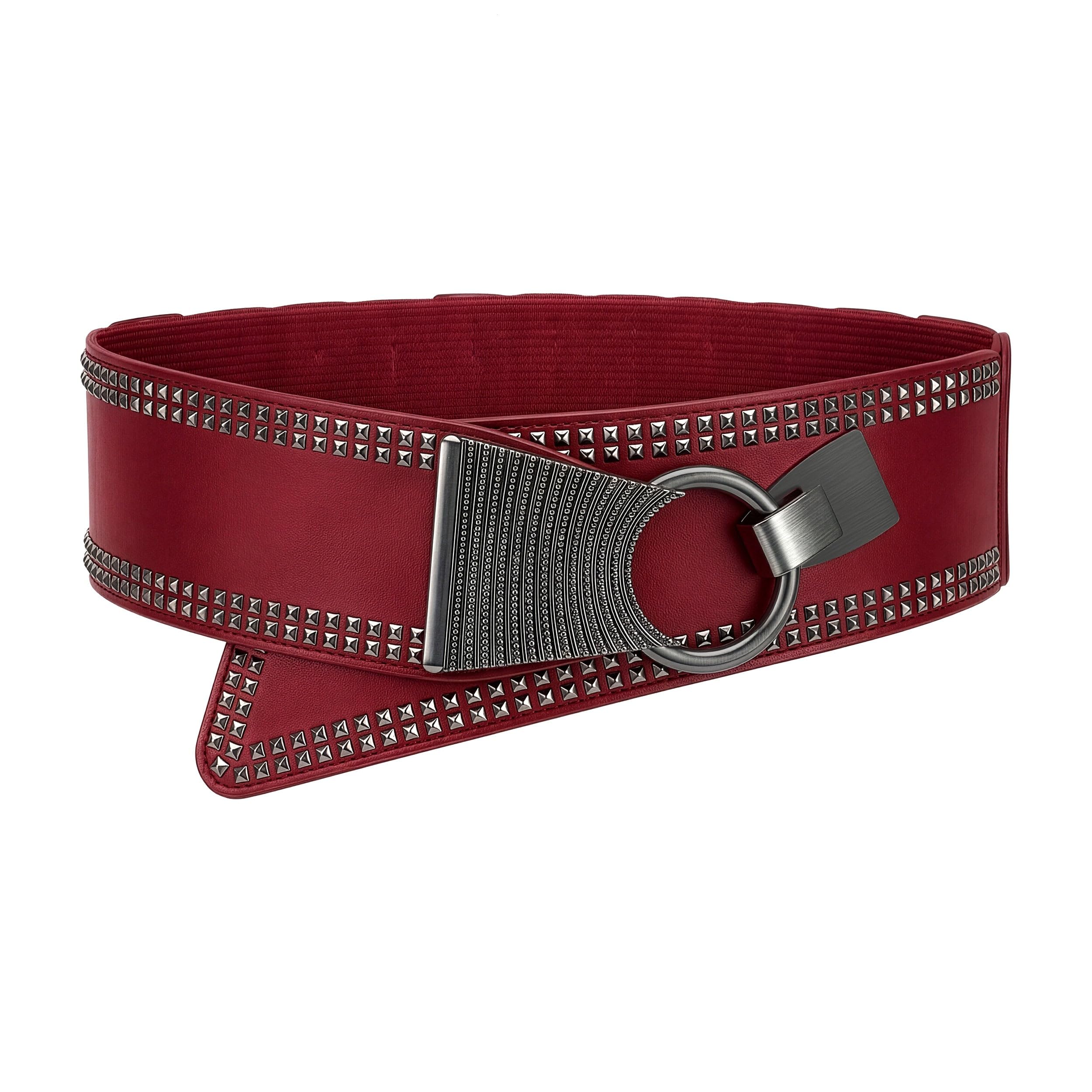 BlackButterfly Wide Elastic Stretch Retro Metal Interlock Buckle Belt (Red, XXL)