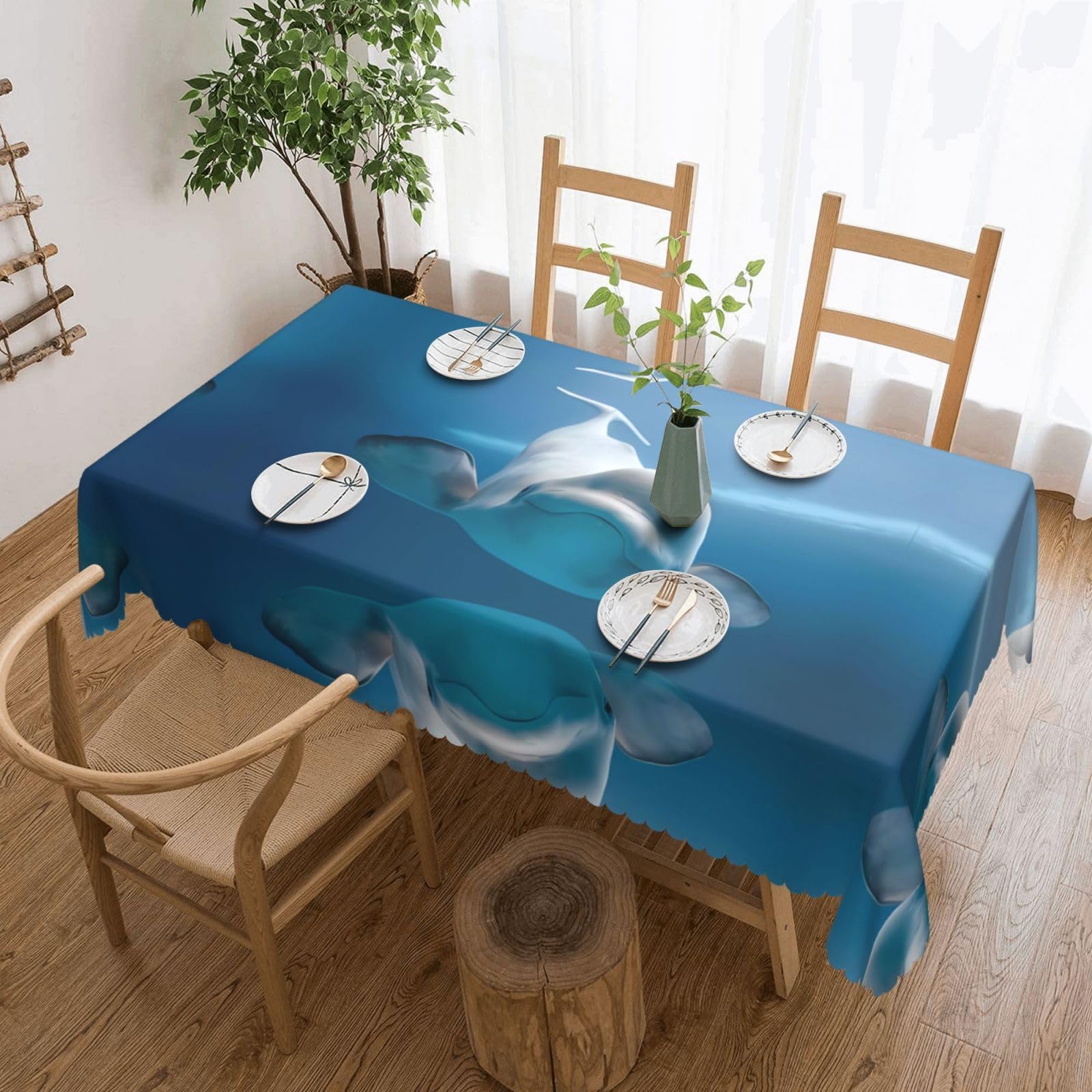 HLSBSSL Cute whale Patterned square lace tablecloth, wrinkle-resistant and durable, suitable for dining tables, parties, etc.