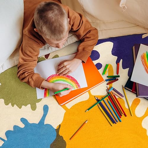 Miniatura 6 de STARUIA Alfombra redonda artística para sala de juegos, alfombra colorida de 4 x 4 pies para niños, alfombra circular antideslizante para habitación