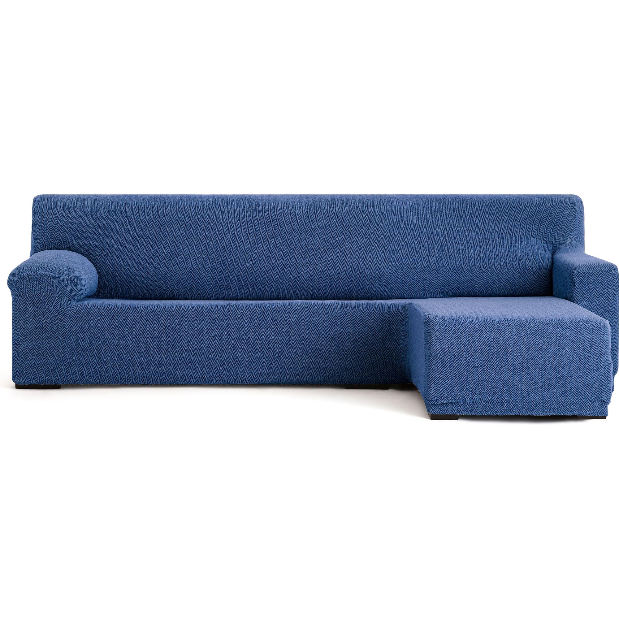 Housse de canapé chaiselongue bleue : ajustement fixe sans plis grâce aux mousses