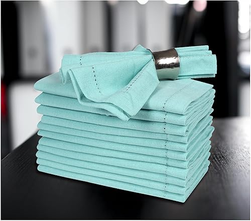 Miniatura 1 de Juego de 12 servilletas de tela de algodón, 20 x 20 pulgadas, doble vainica, color verde aguamarina, lavables a máquina, para bodas y uso diario