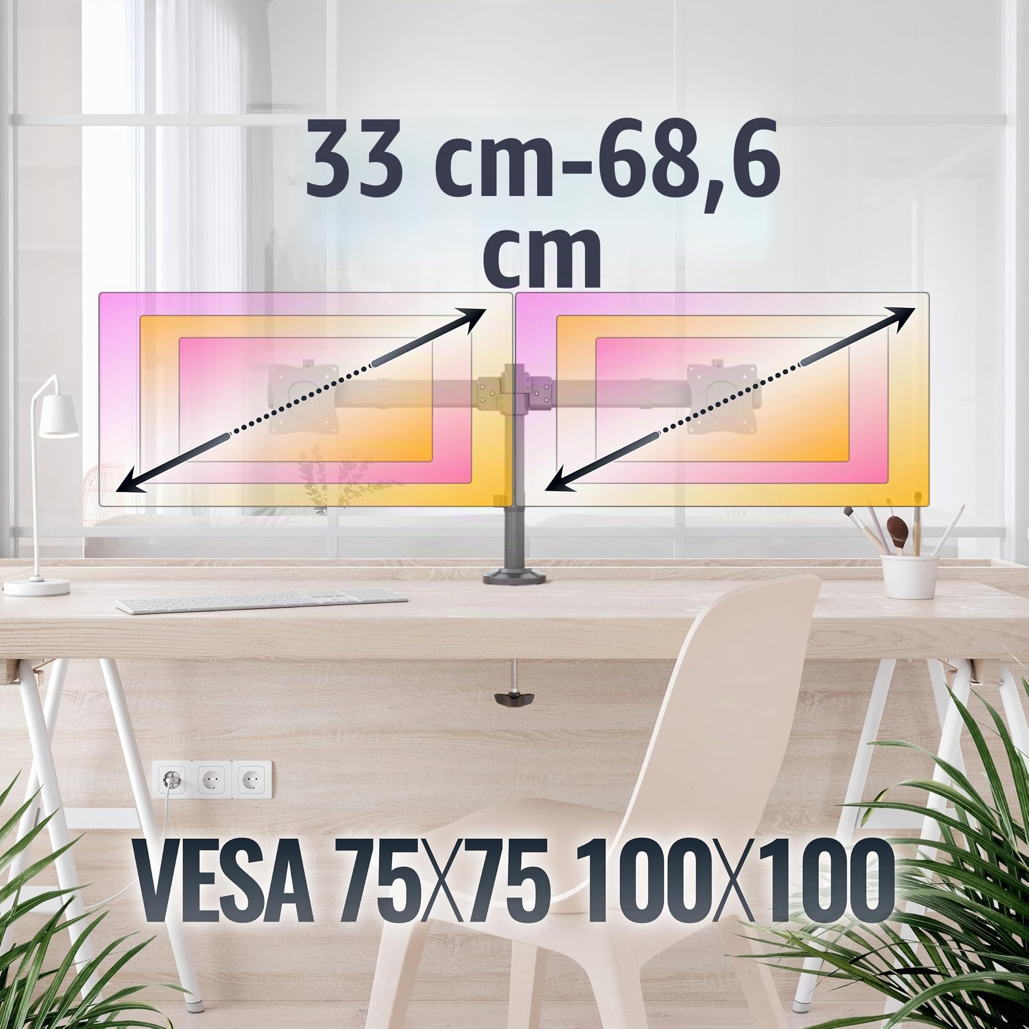 RICOO TS6211 Dual Support Écran PC 2 Écrans 13 17 19 22 24 27 Pouces Orientable Inclinable Rotatif Universel Fixation Bureau Pince de Table VESA 75x75 100x100