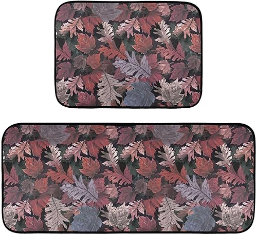 Kitchen Mat 2PCSFall Maple Leaves Kitchen Rugs and Mats Non Skid Washable Anti Fatigue Mats for Kitchen Floor Red Autumn Kitchen Rug Set for