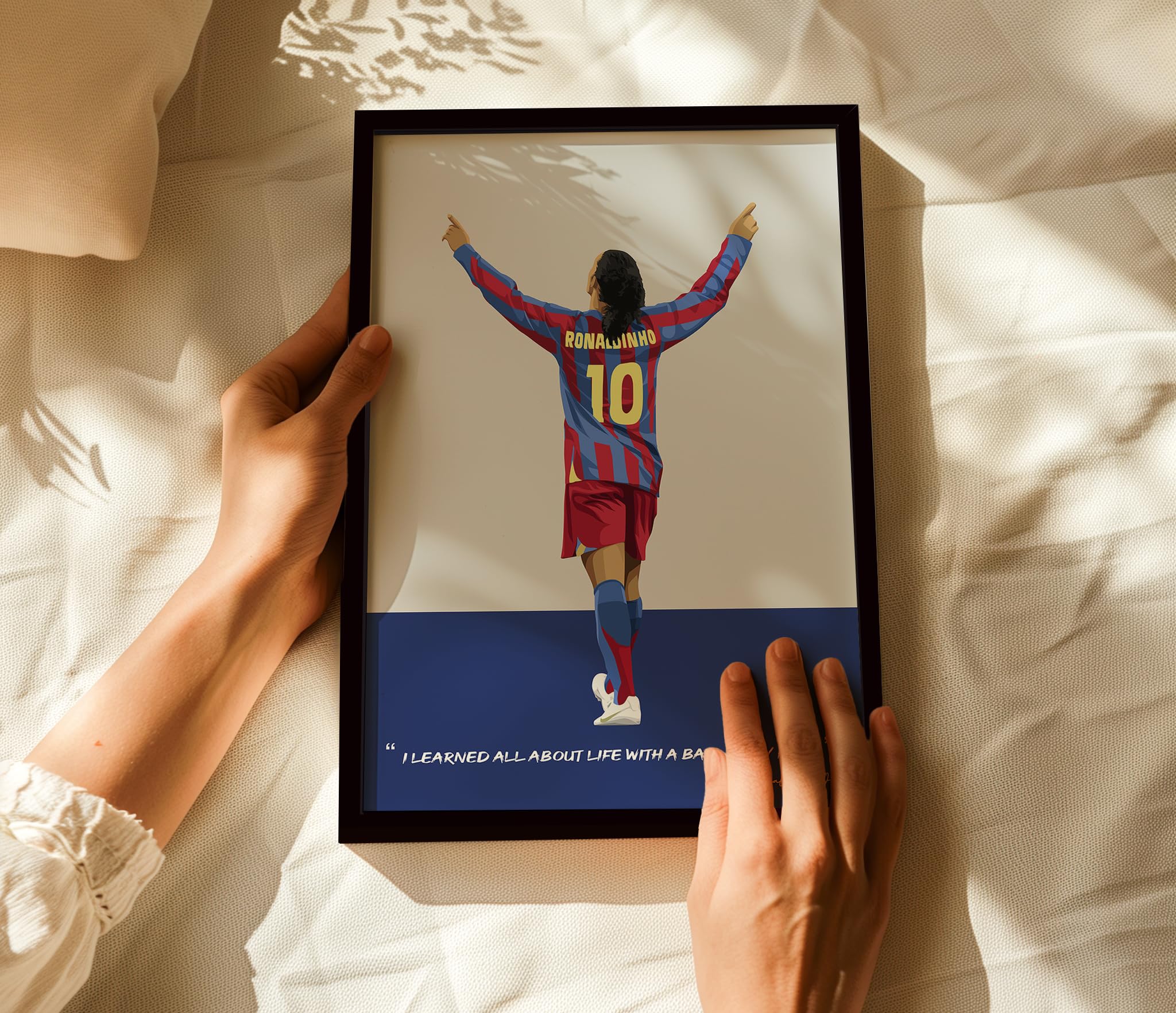 QUOTE - UNQUOTE ART, Ronaldinho Poster, Barcelona FC, Football Frames, 13x17 inches, Black Frame