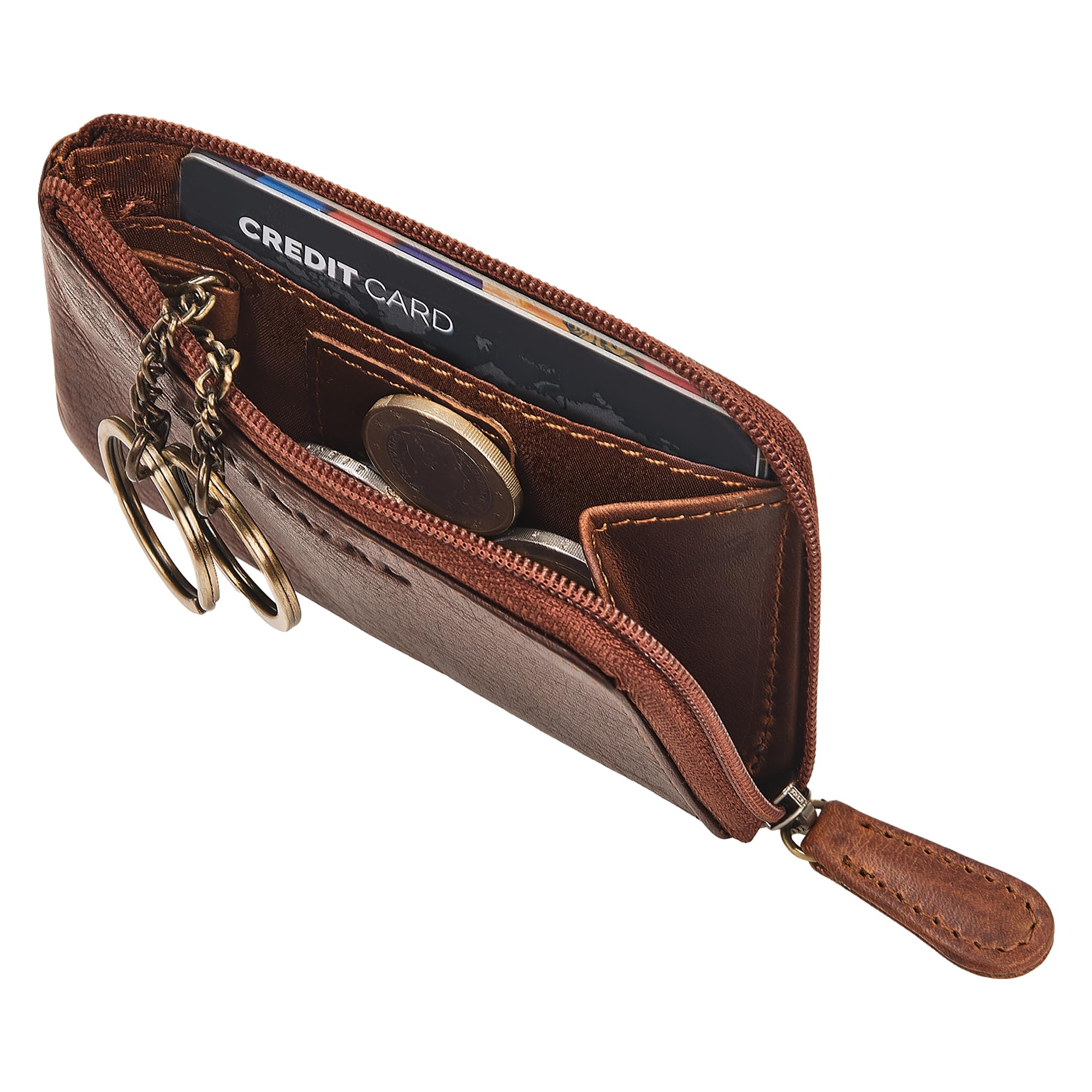 STILORD Keyon Elegante Bolso de Cuero para Llaves - Mini Bolsillo para Monedas para Mujer y Hombre Porta Llaves de Bolsillo - Billetera pequeña para Dinero en Llaves Color:Kara - Cognac