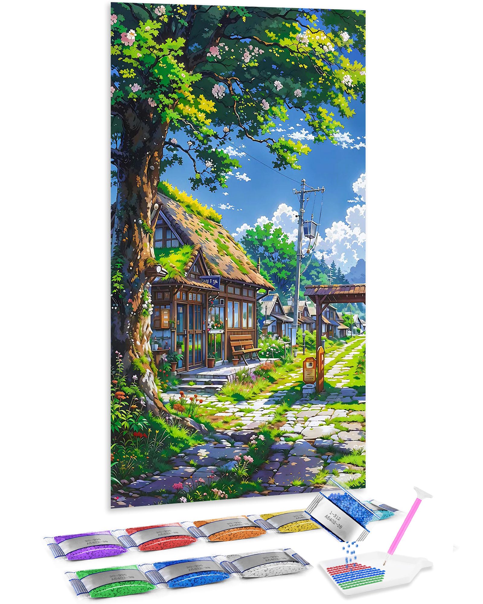 Jumpdot 5D Diamond Painting Large Size Flowers, Trees and Houses Diamond Art Home Decoration Living Room Craft Kits 43.3x23.6 inches