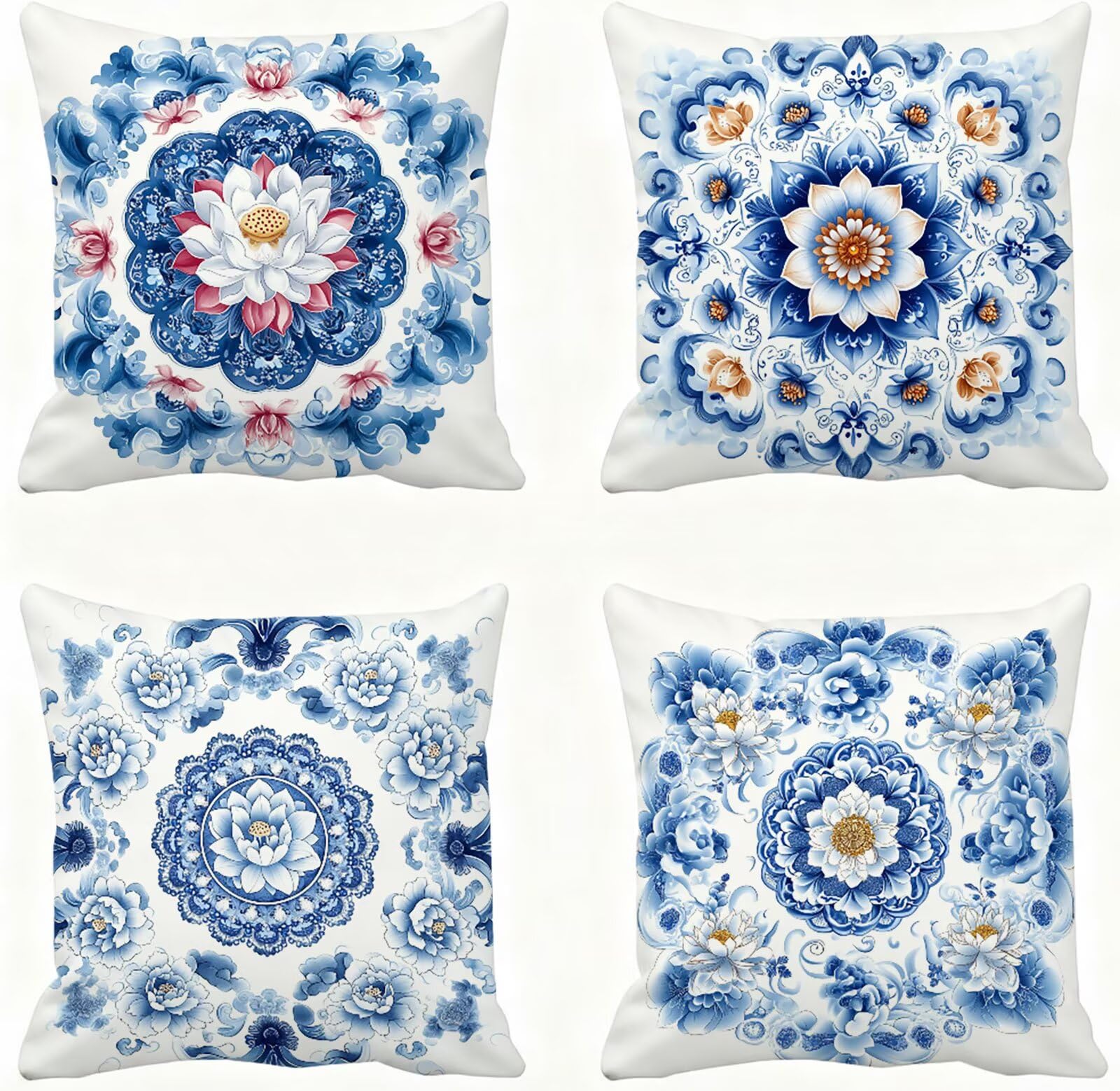 Azul Funda Cojin 60x60 Mandala Funda Almohada 60x60 Cojines Sofa Súper Suave Fundas Cojines Decorativos Fundas Almohadas 4 Piezas Almohada Cervicales y Cuello, para Hogar Cama Salon Decoracion E - 751