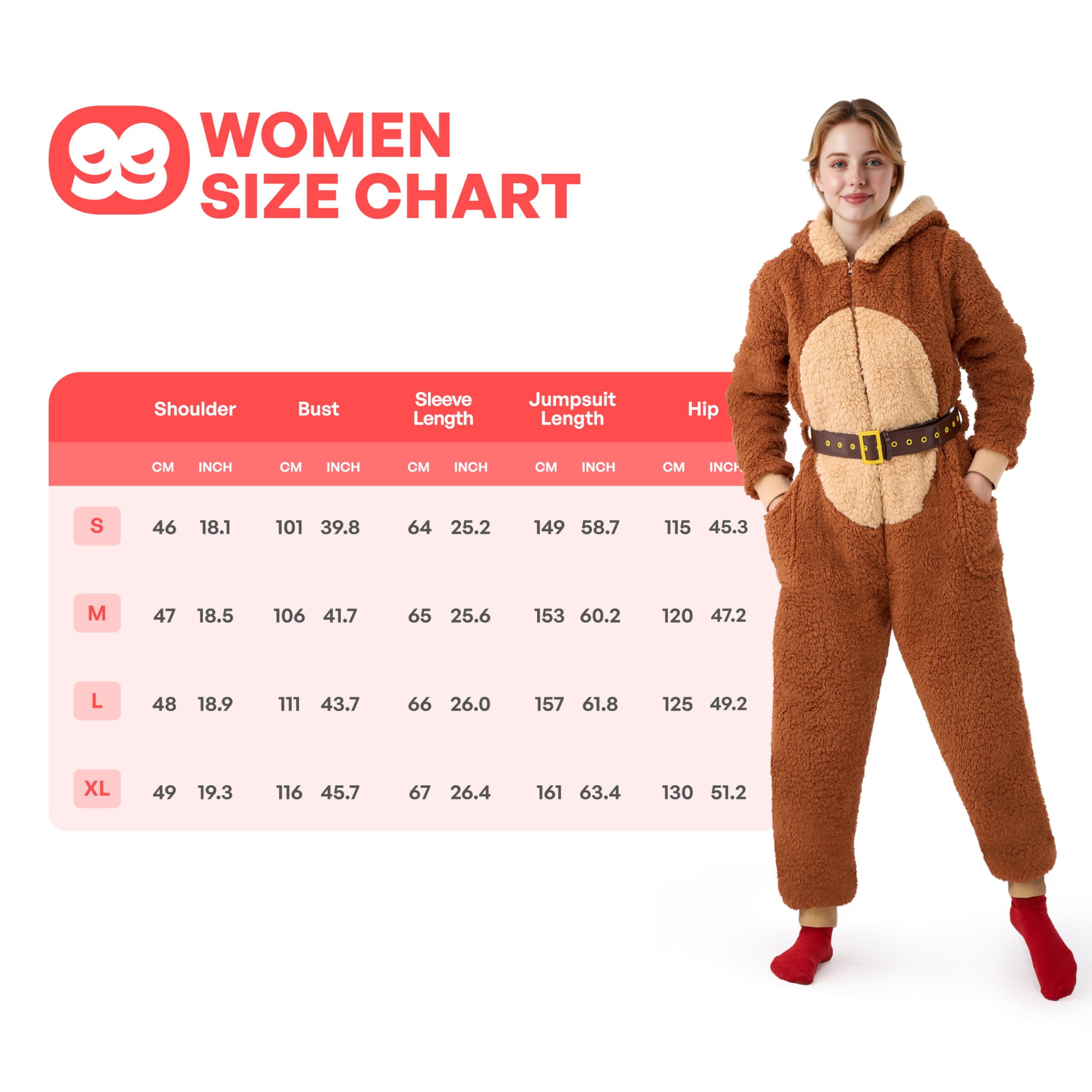 Giggling Getup Pyjama de Noël à capuche pour femme, pyjama d'hiver une pièce pour adulte, marron, X-Large