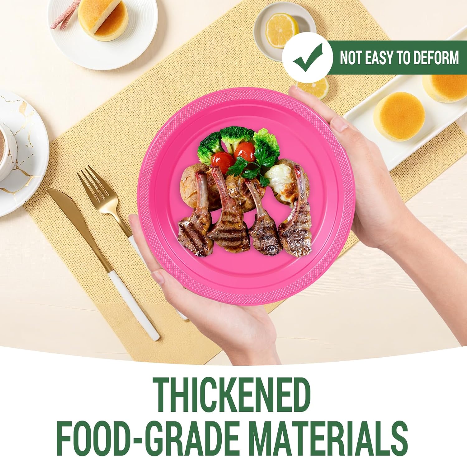 50 Pcs Hot Pink Plastic Plates For Party, 25-9" & 25-7" Disposable Cake Dessert Plates For Birthday, Valentines Day, Mothers Day Dinner - Image 3